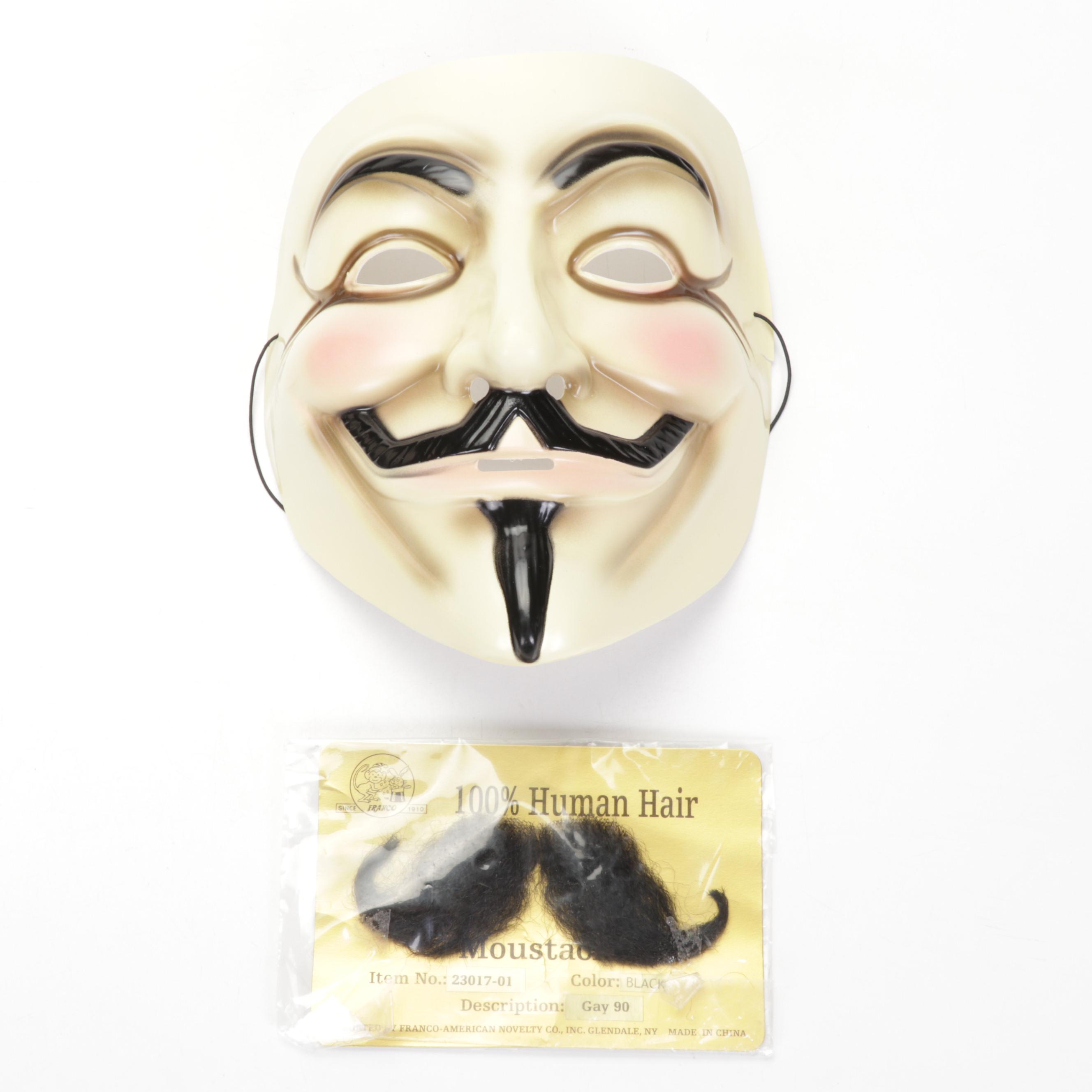 "V For Vendetta" Assembled Guy Fawkes Costume & American Novelty Hair Moustache