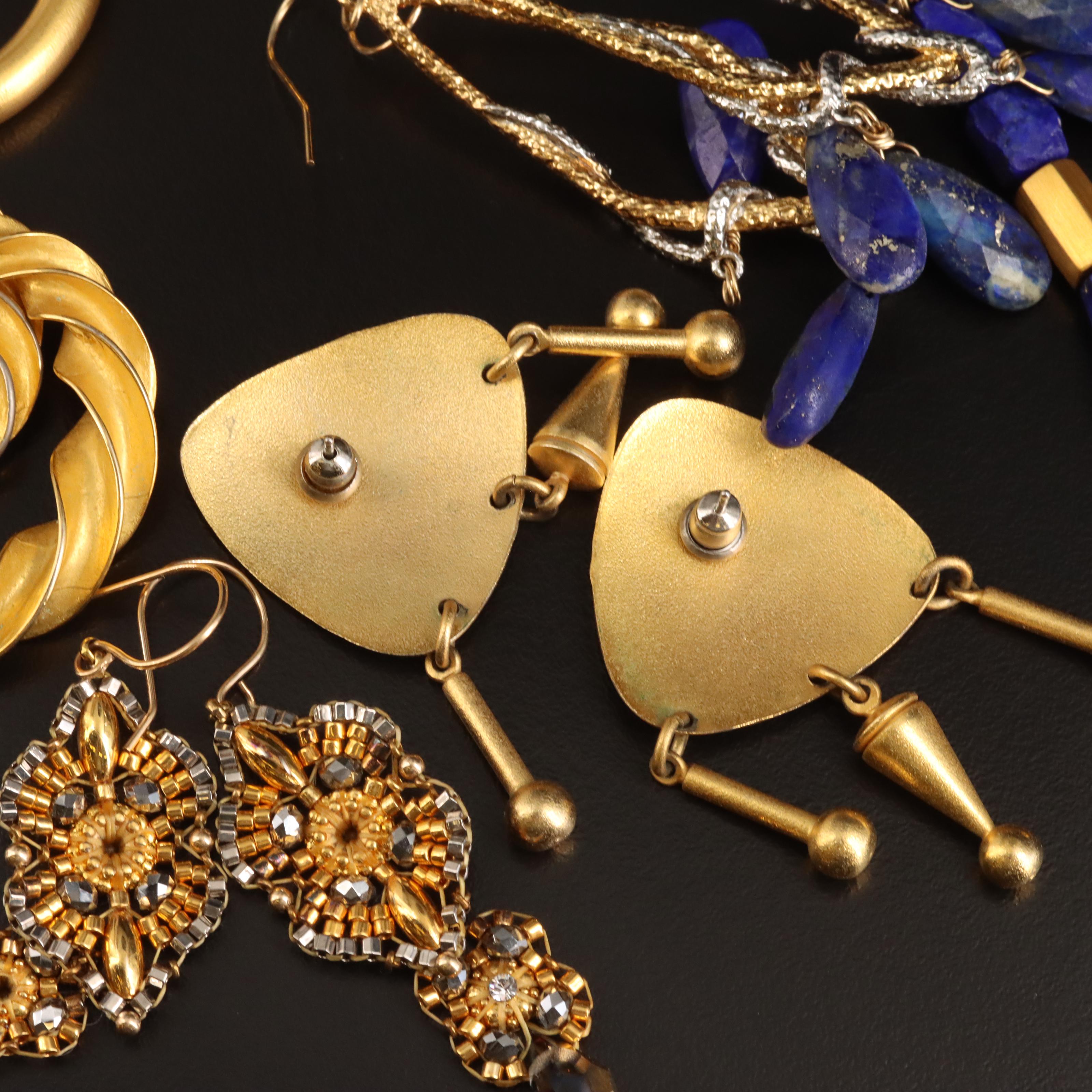 Clara Studio Earrings and Lapis Lazuli Necklace Featured in Jewelry Selection