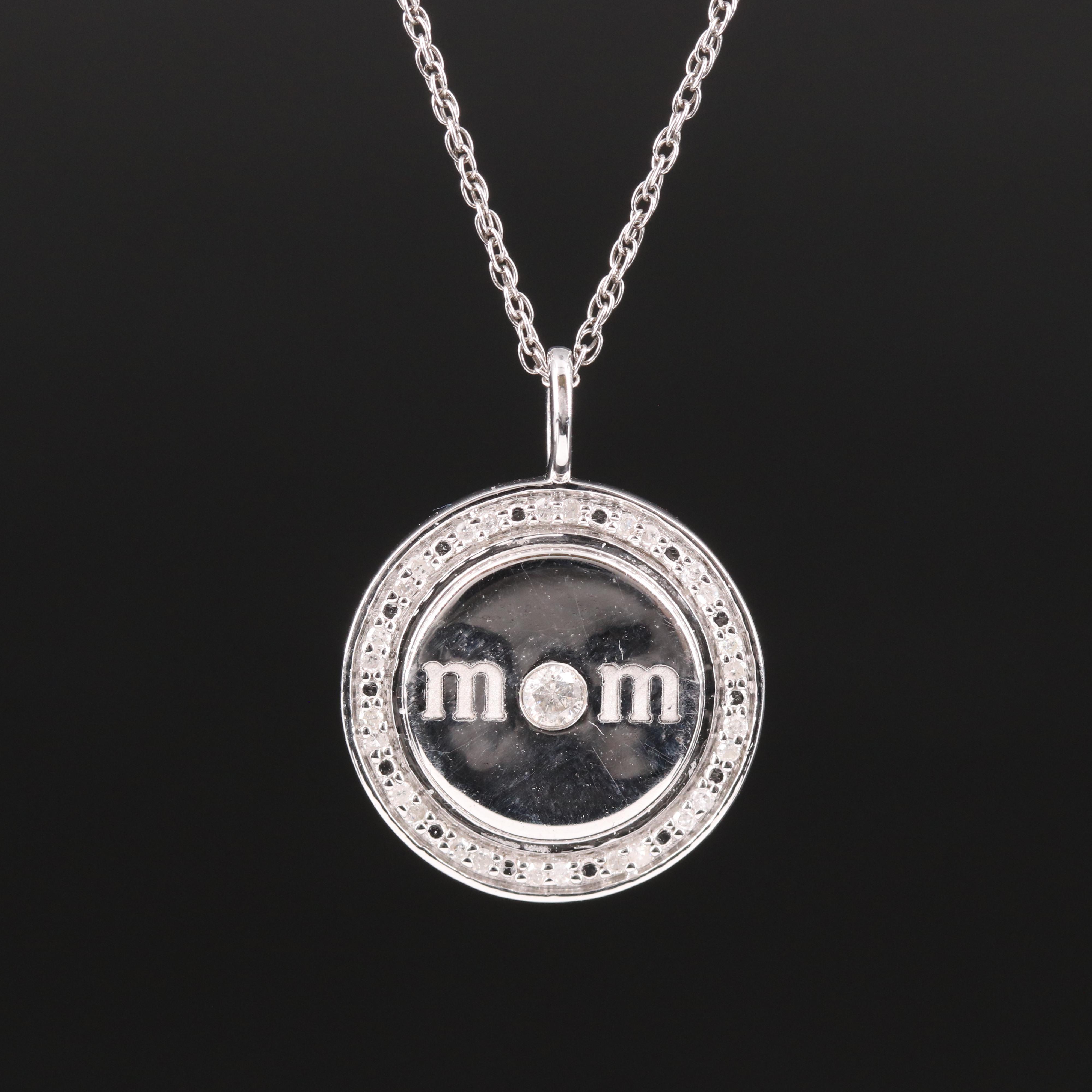 Sterling Diamond "MOM" Pendant Necklace