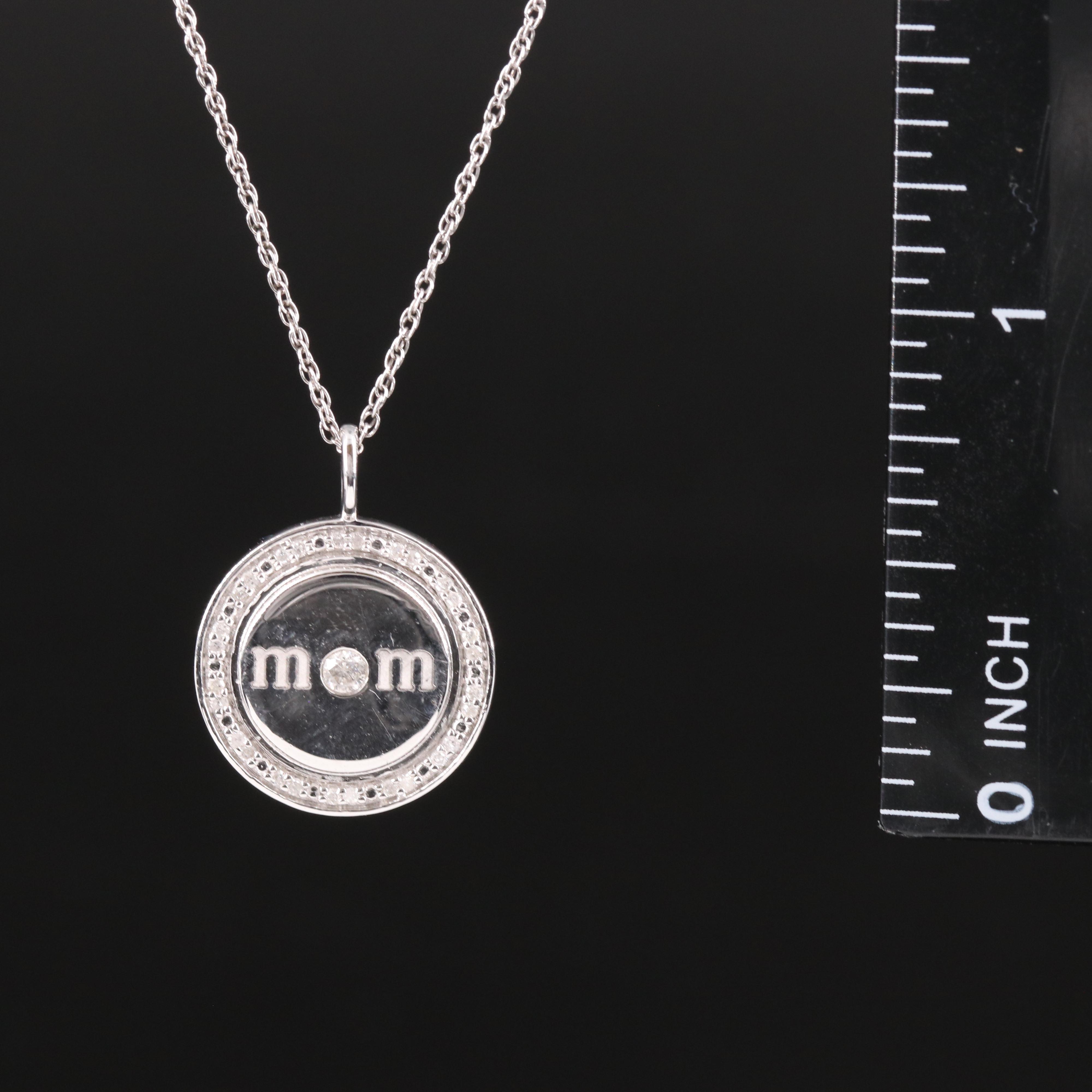 Sterling Diamond "MOM" Pendant Necklace
