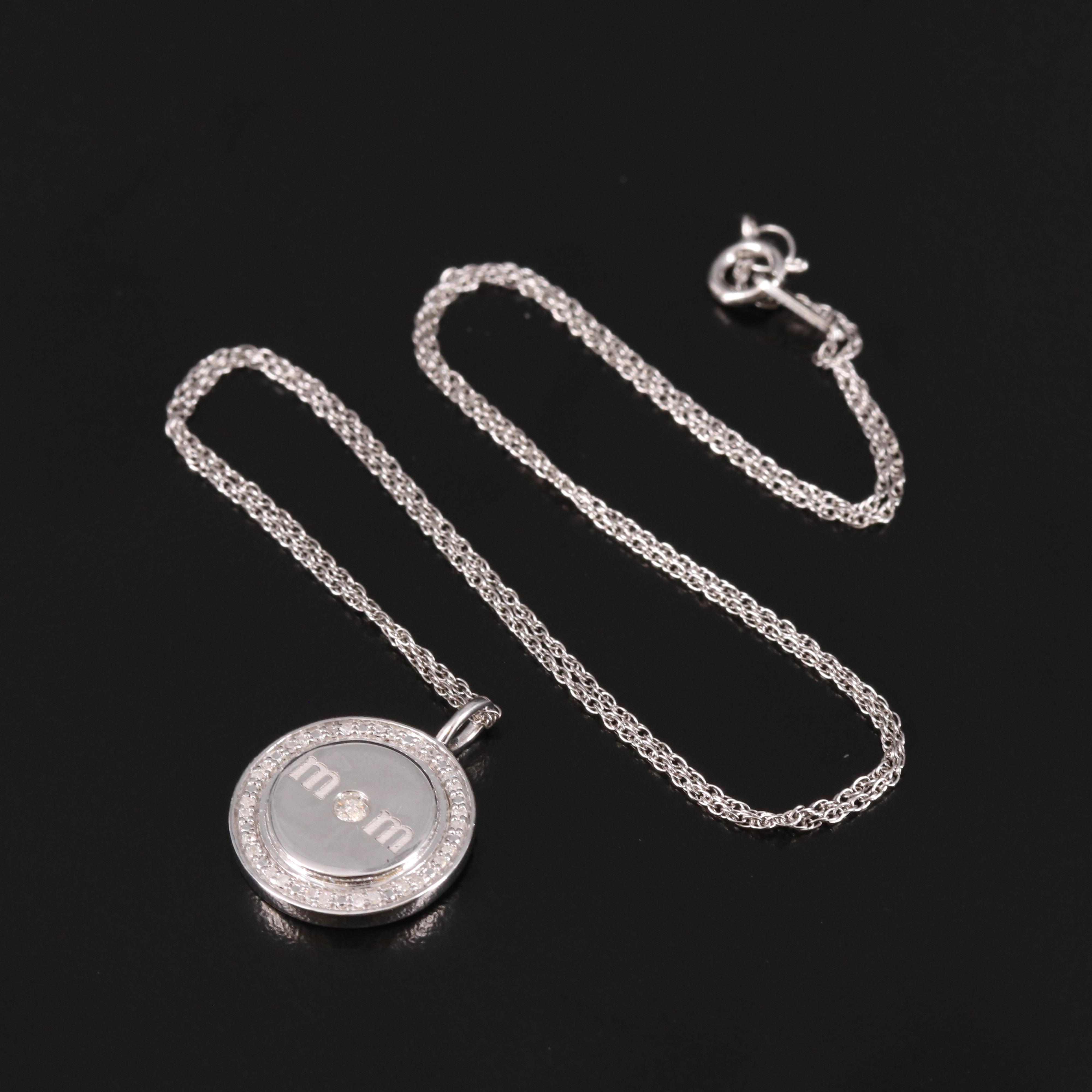Sterling Diamond "MOM" Pendant Necklace