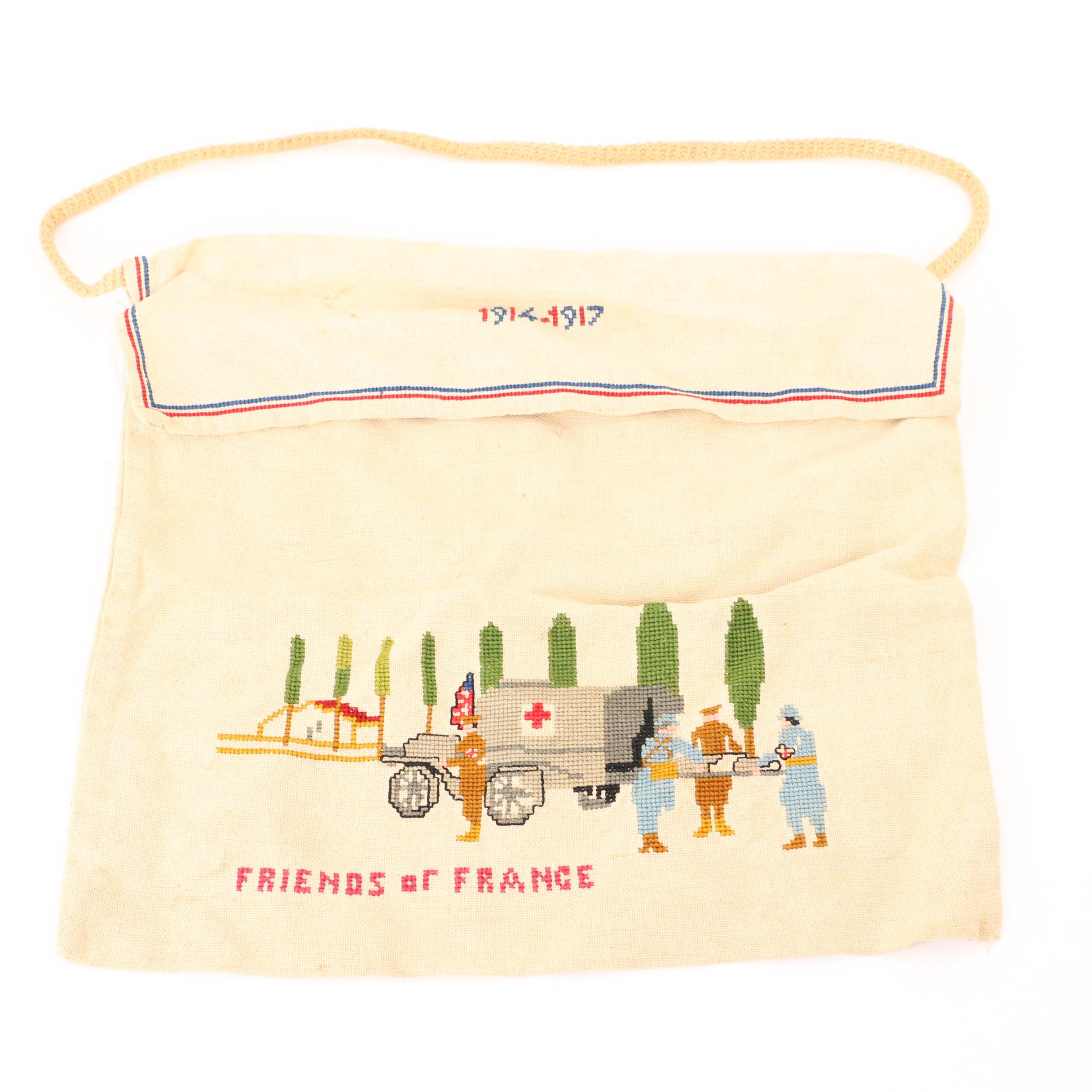 "Friends of France" World War I Era Needle Point Linen Pouch and More