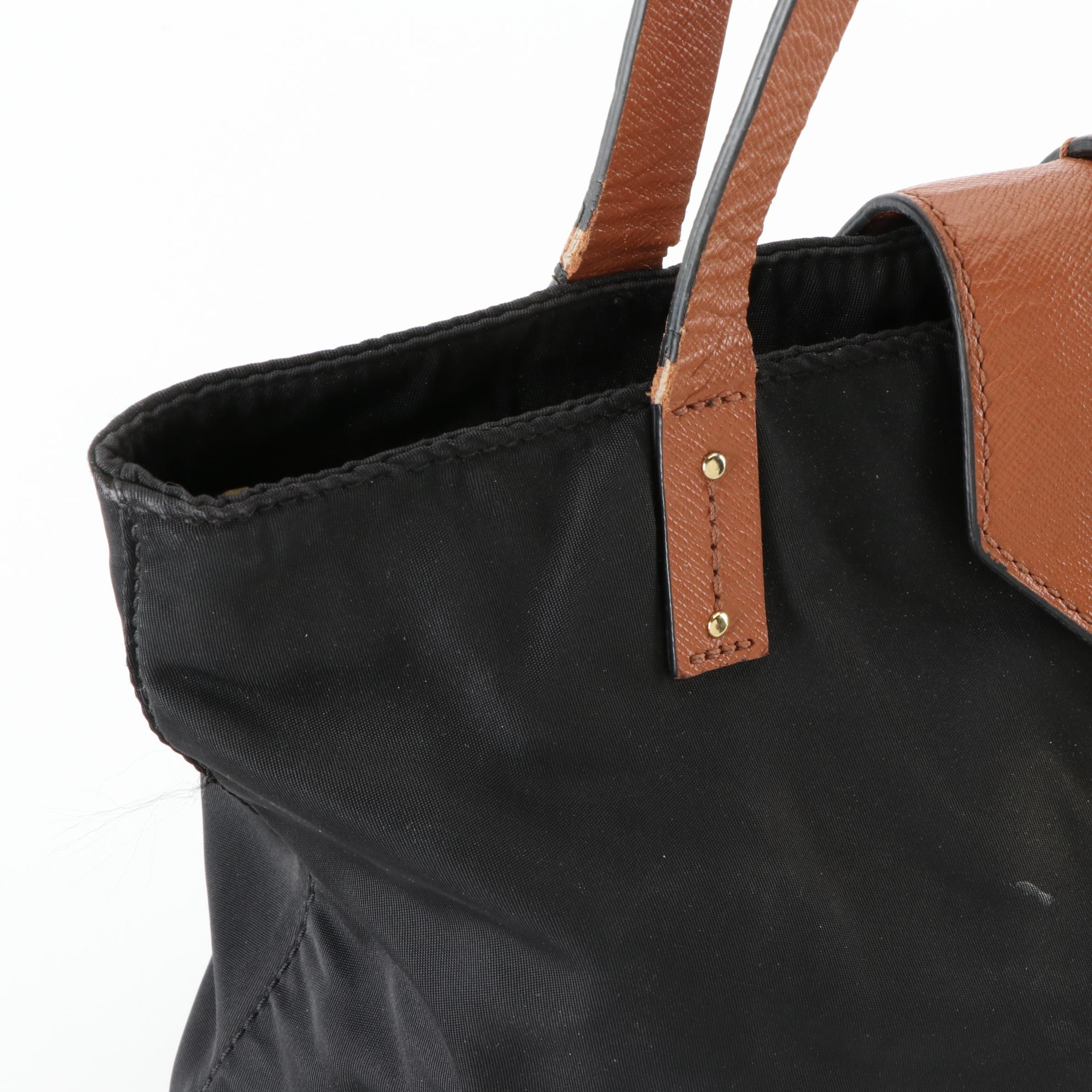 Tory Burch Shoulder Tote Bags in Tan Crossgrain Leather and Black Nylon