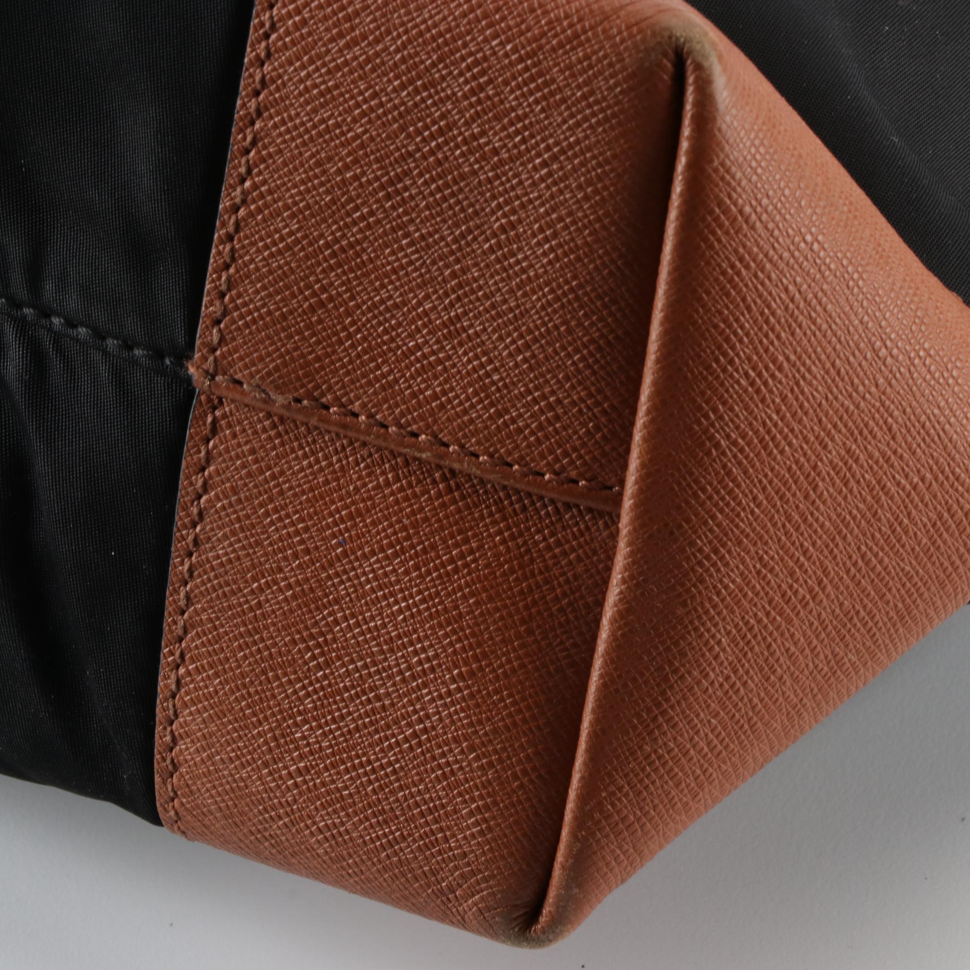 Tory Burch Shoulder Tote Bags in Tan Crossgrain Leather and Black Nylon