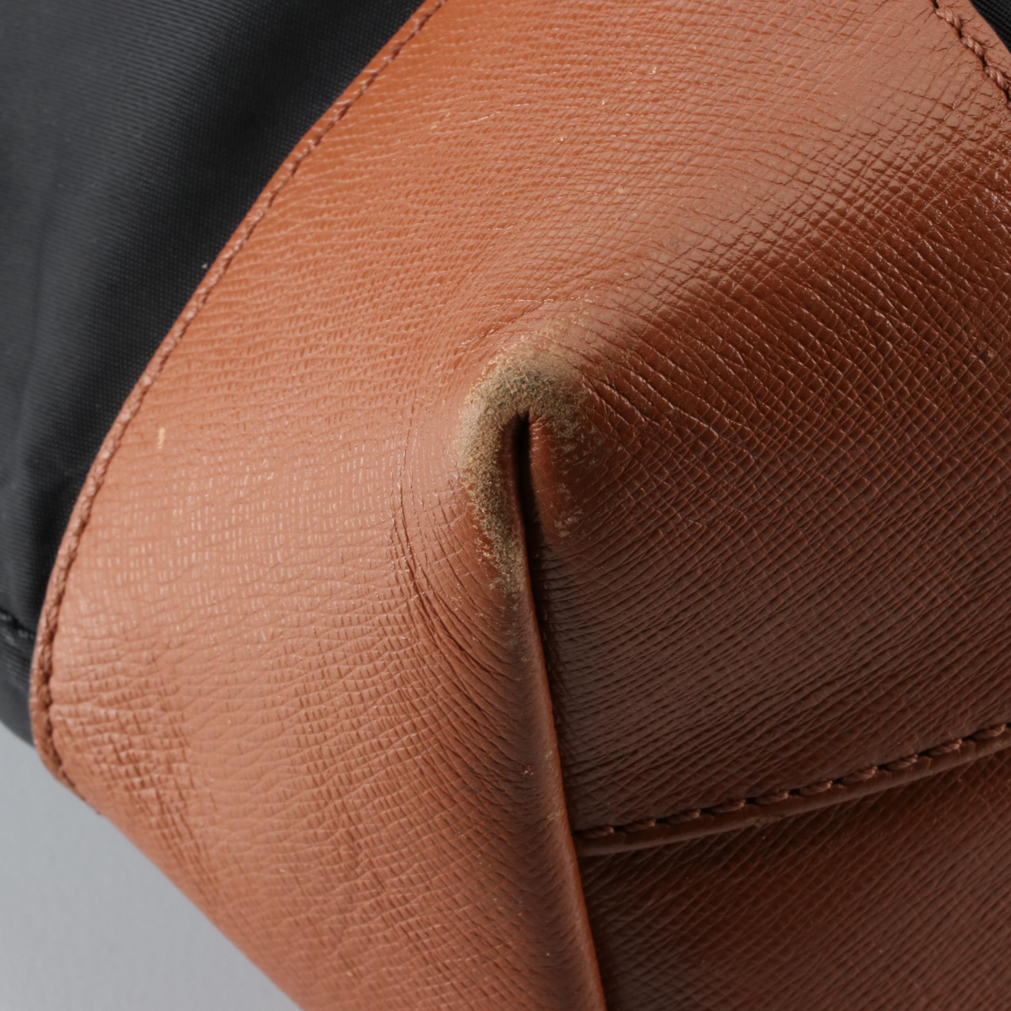 Tory Burch Shoulder Tote Bags in Tan Crossgrain Leather and Black Nylon