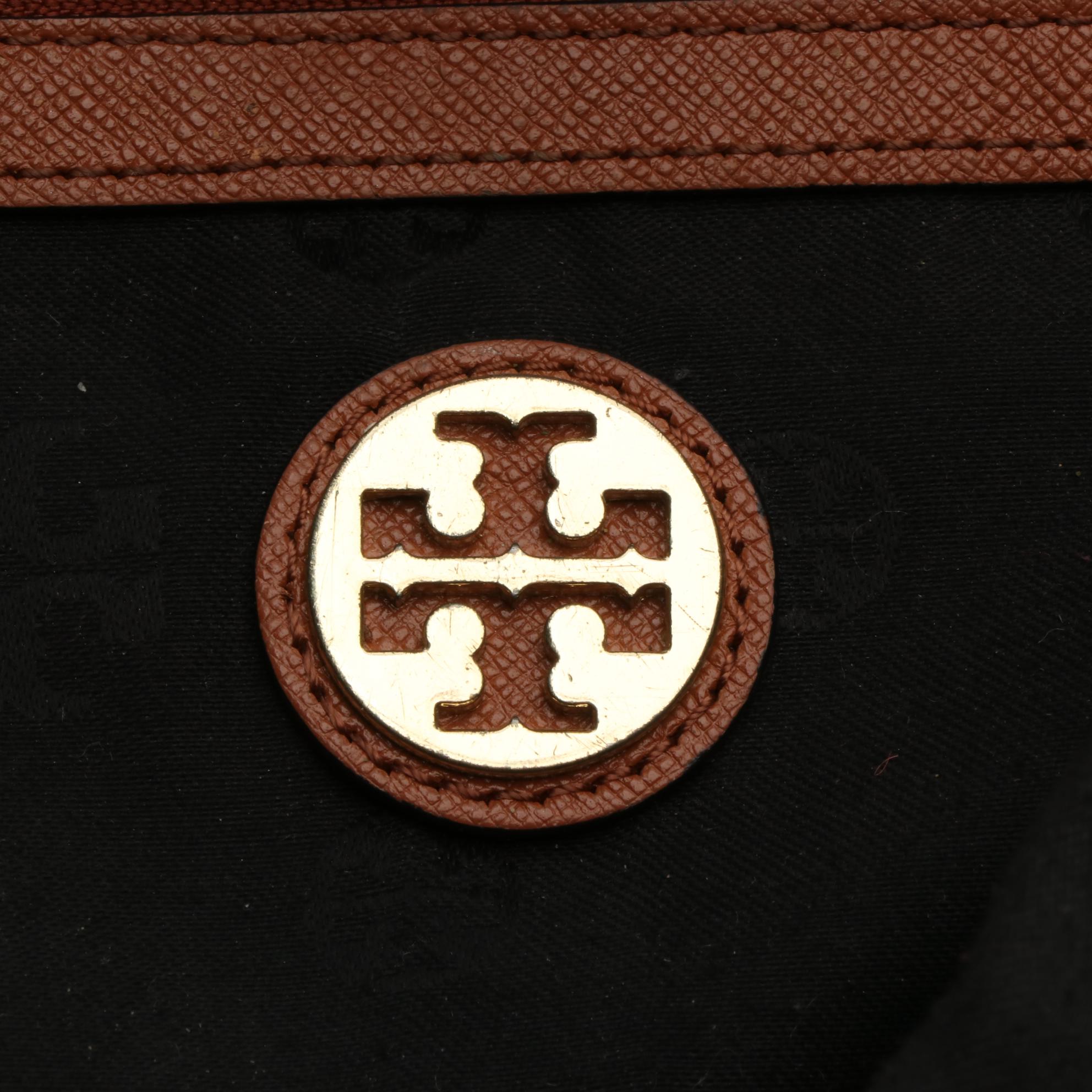 Tory Burch Shoulder Tote Bags in Tan Crossgrain Leather and Black Nylon