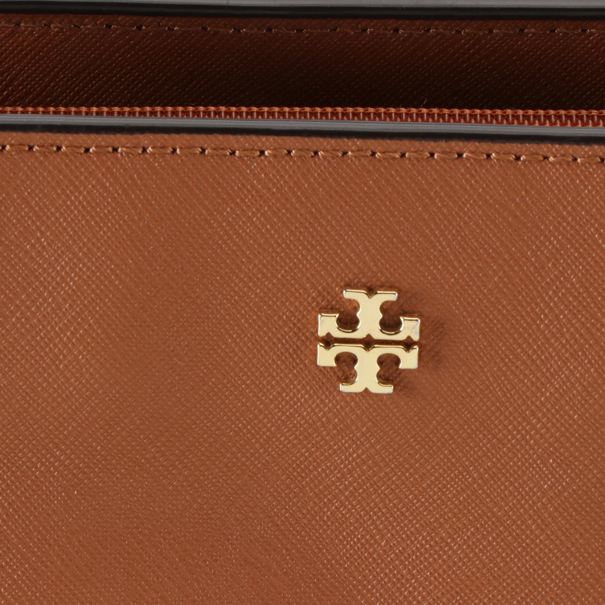 Tory Burch Shoulder Tote Bags in Tan Crossgrain Leather and Black Nylon