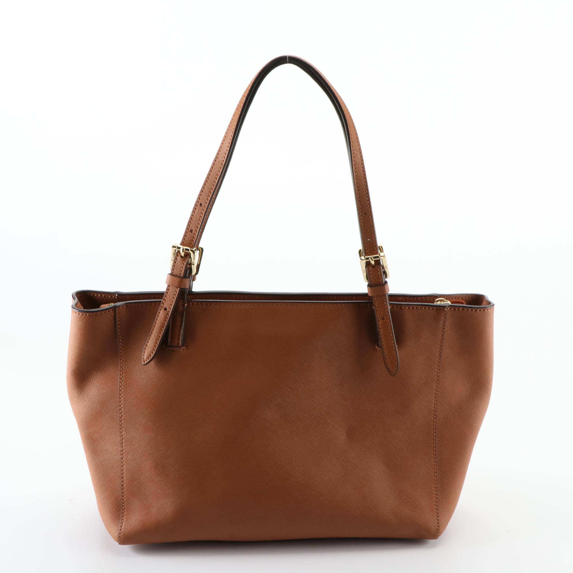 Tory Burch Shoulder Tote Bags in Tan Crossgrain Leather and Black Nylon