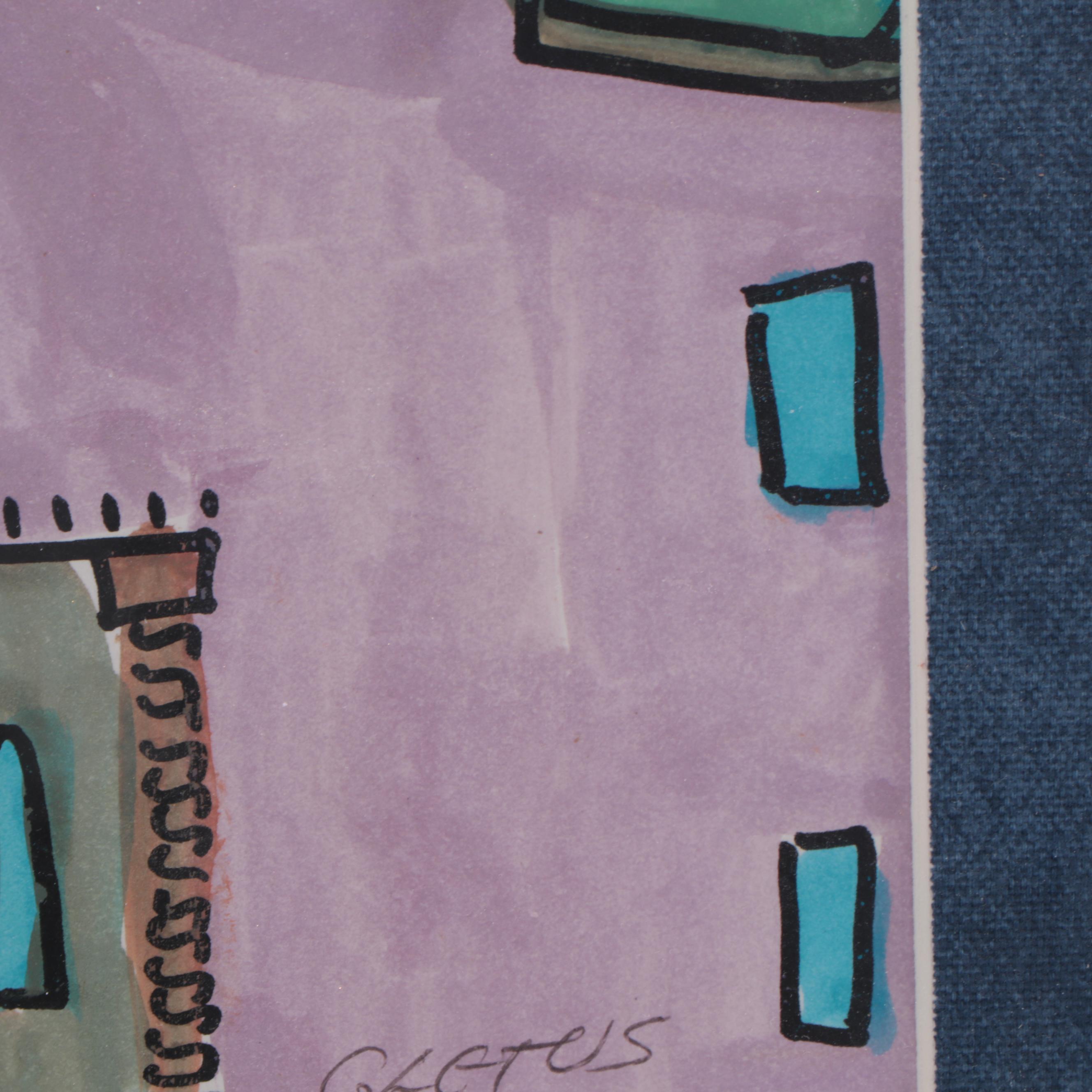 Brother Cletus Folk Ink and Watercolor Painting "The Alamo - San Antonio, Texas"