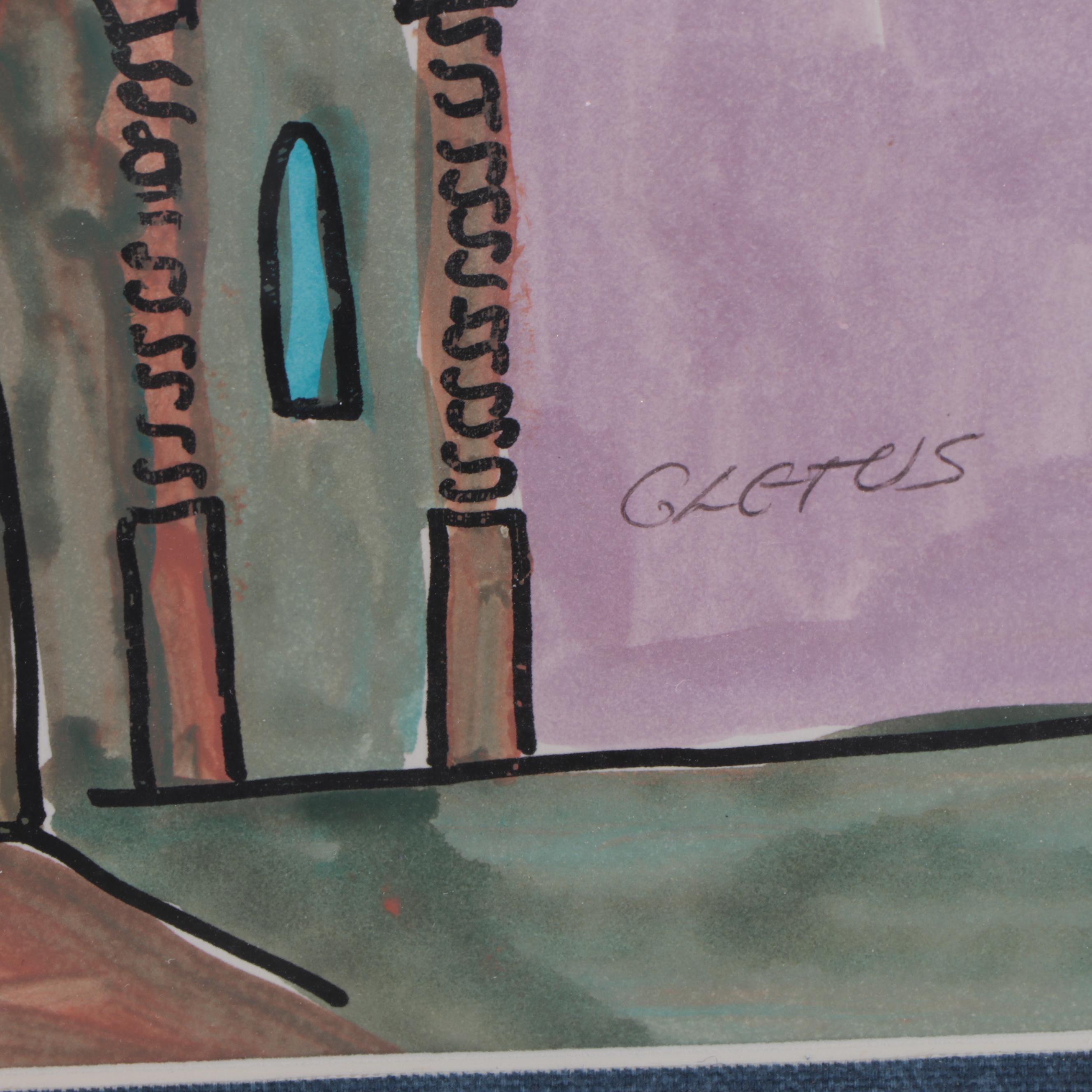 Brother Cletus Folk Ink and Watercolor Painting "The Alamo - San Antonio, Texas"