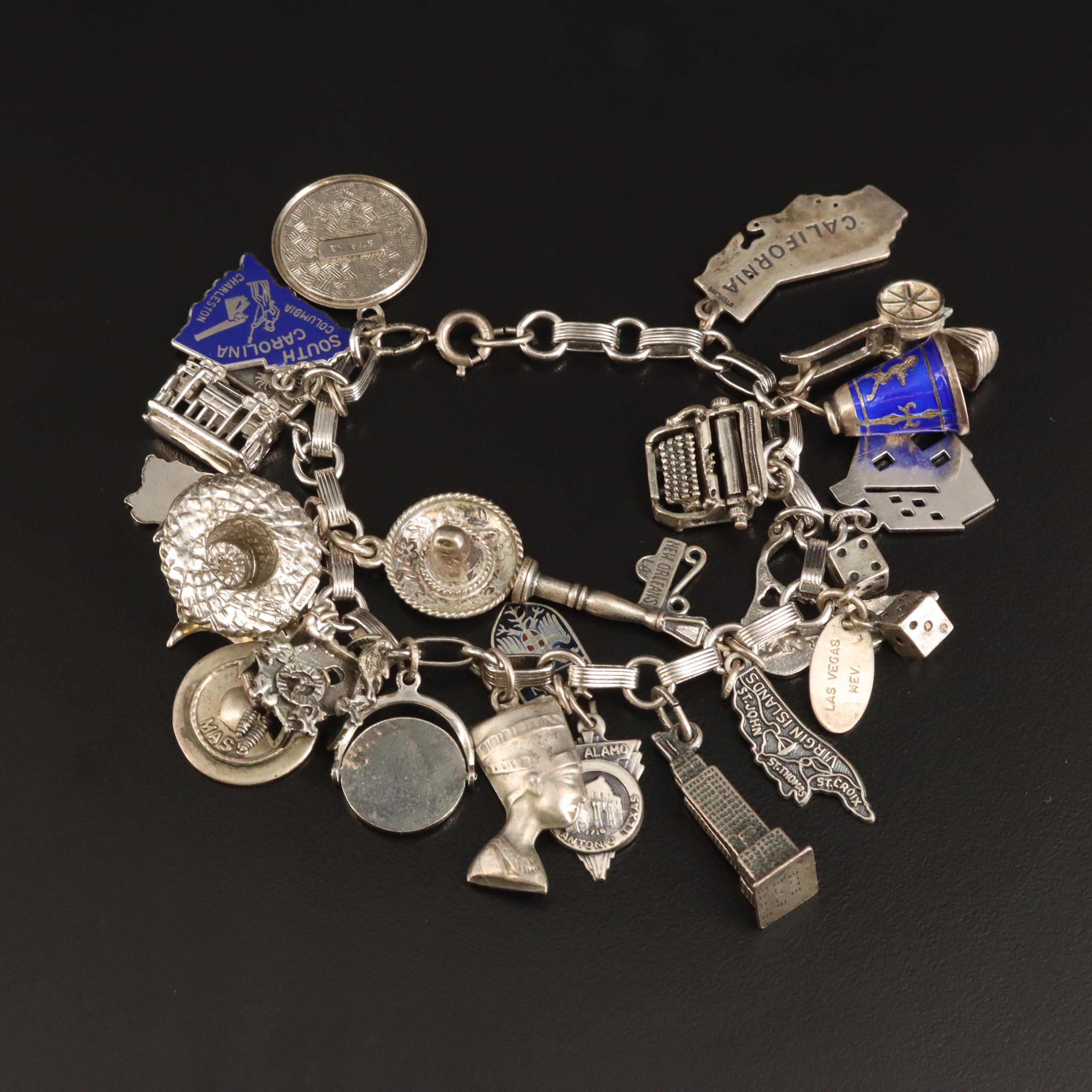 Sterling Charm Bracelet with Beau and Walt Disney Charms