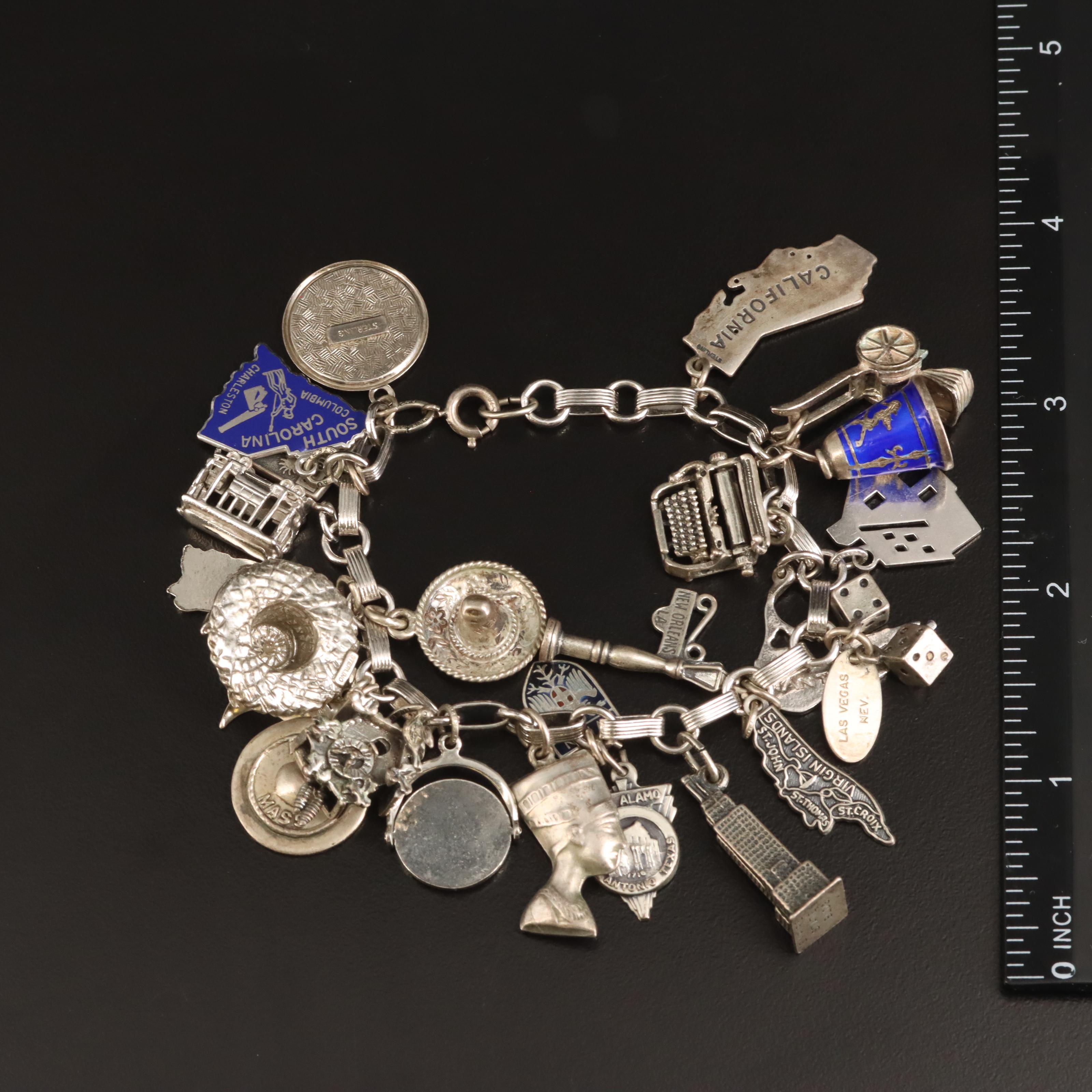 Sterling Charm Bracelet with Beau and Walt Disney Charms