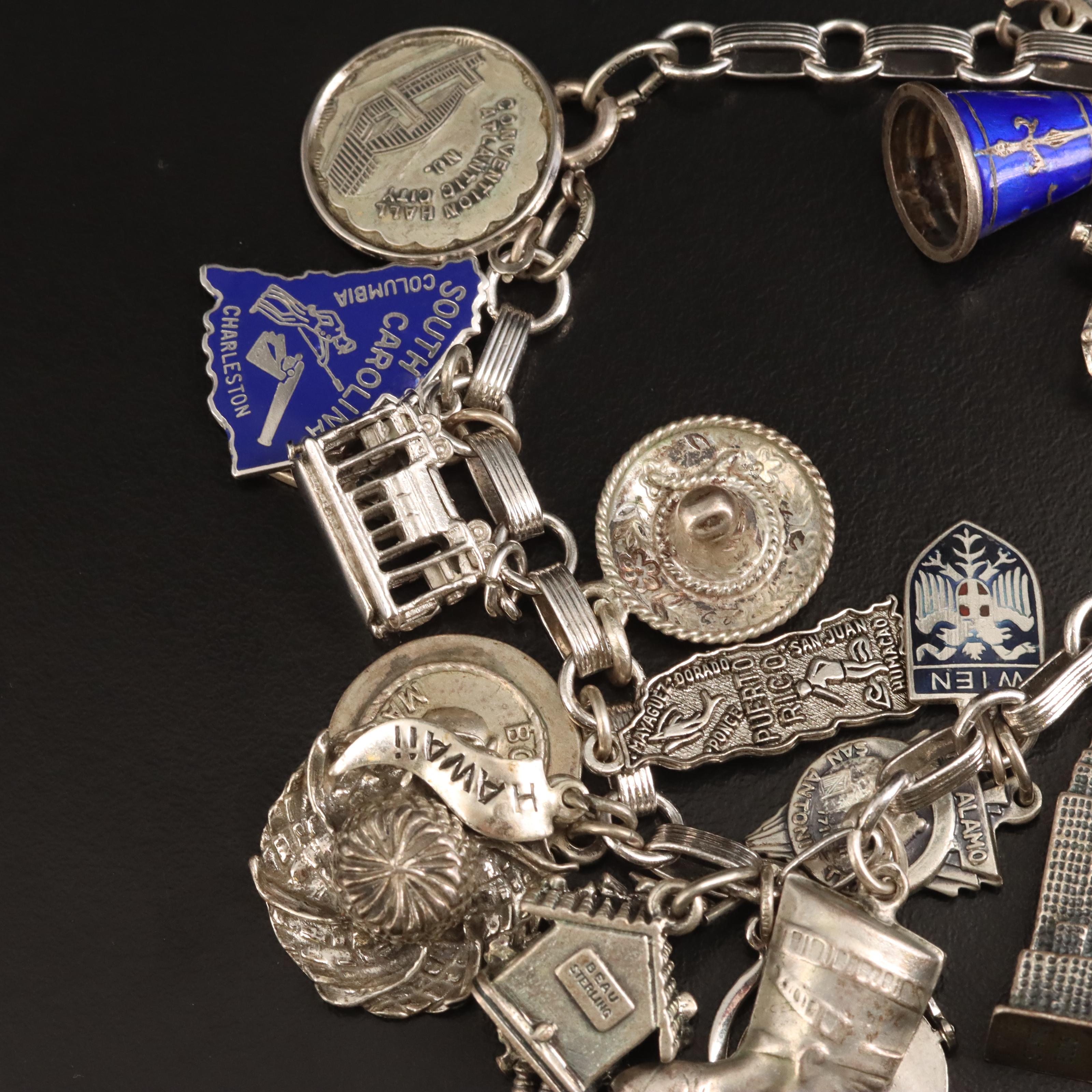 Sterling Charm Bracelet with Beau and Walt Disney Charms