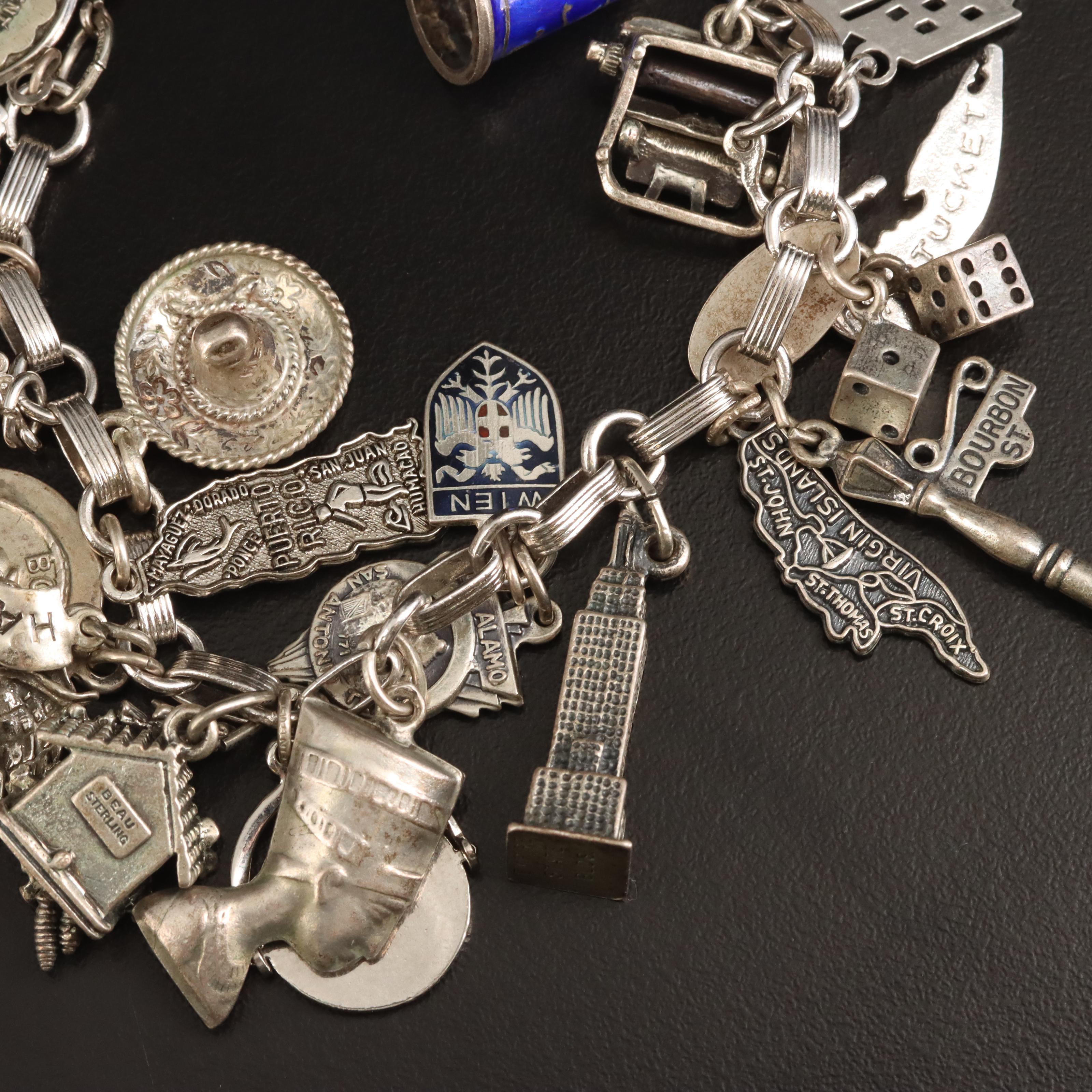 Sterling Charm Bracelet with Beau and Walt Disney Charms