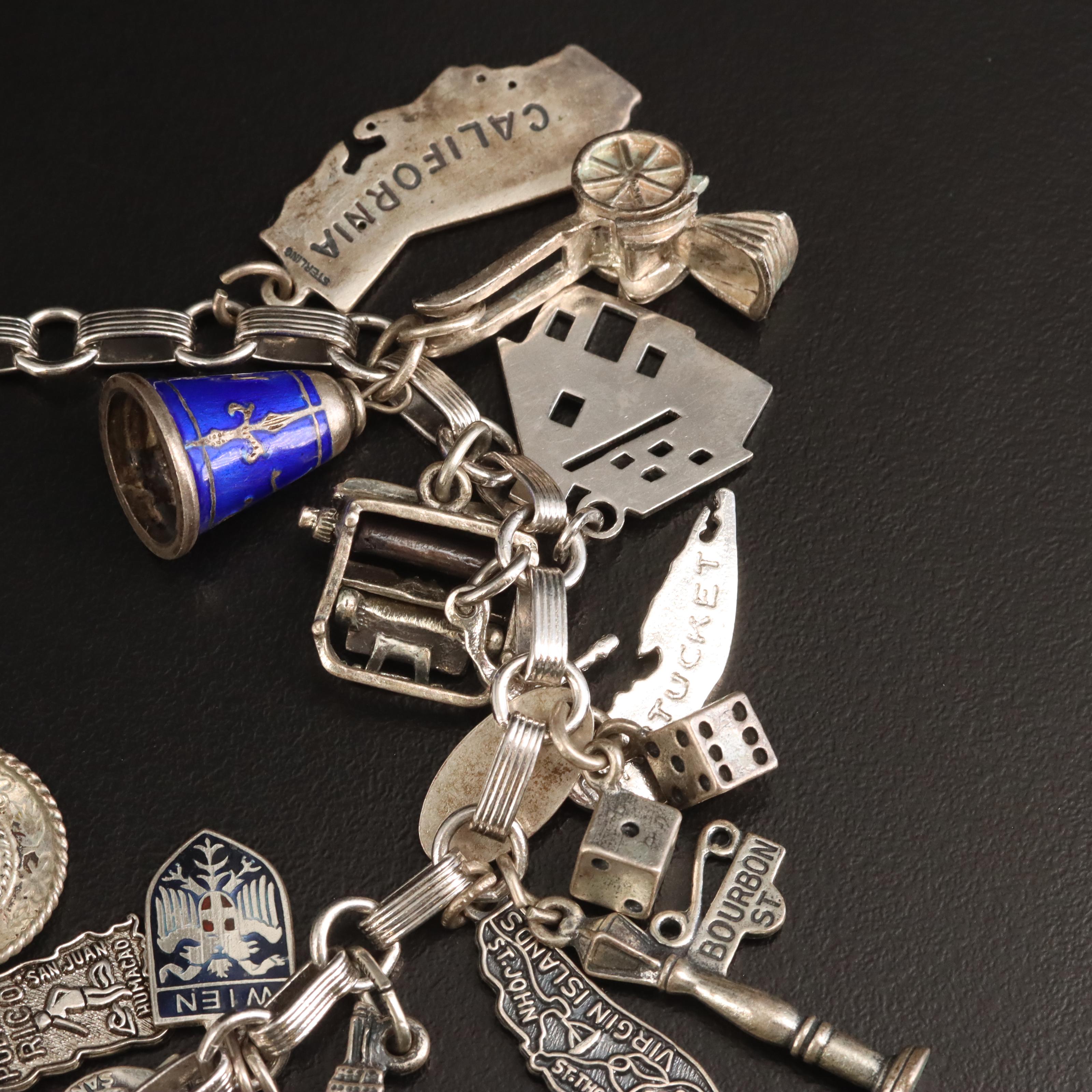 Sterling Charm Bracelet with Beau and Walt Disney Charms