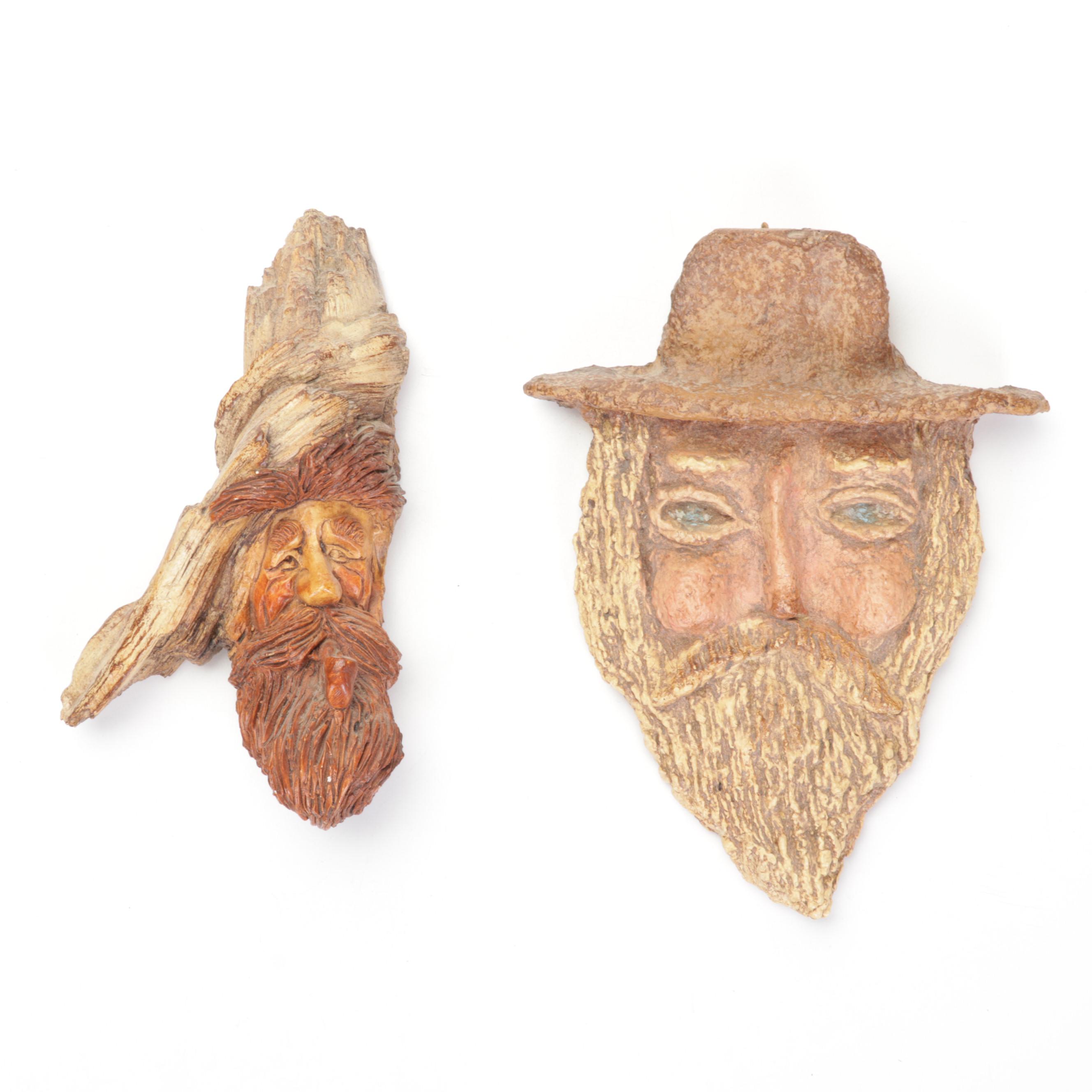 Carved Wood Faces and Figurine Sculptures