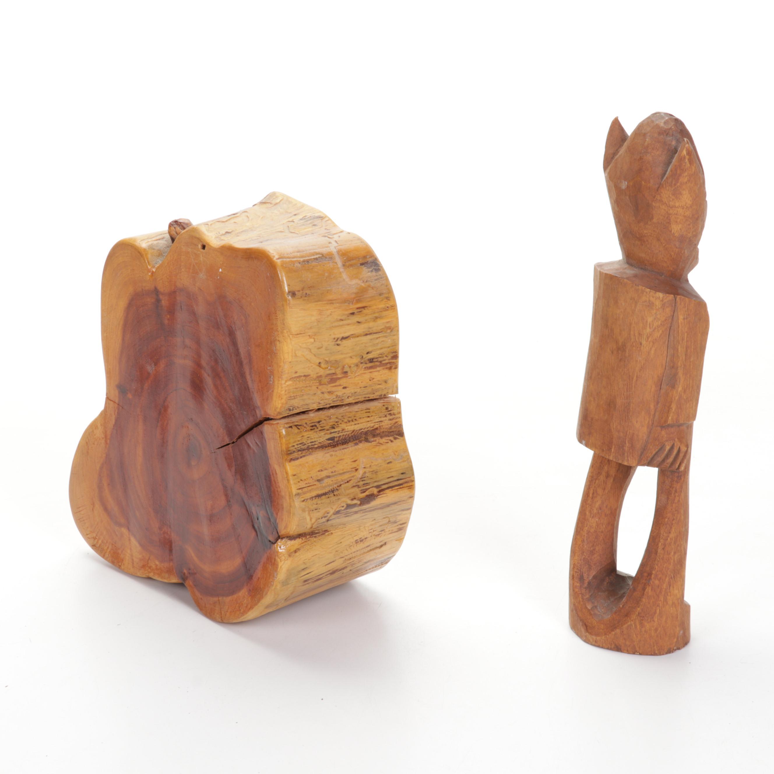 Carved Wood Faces and Figurine Sculptures