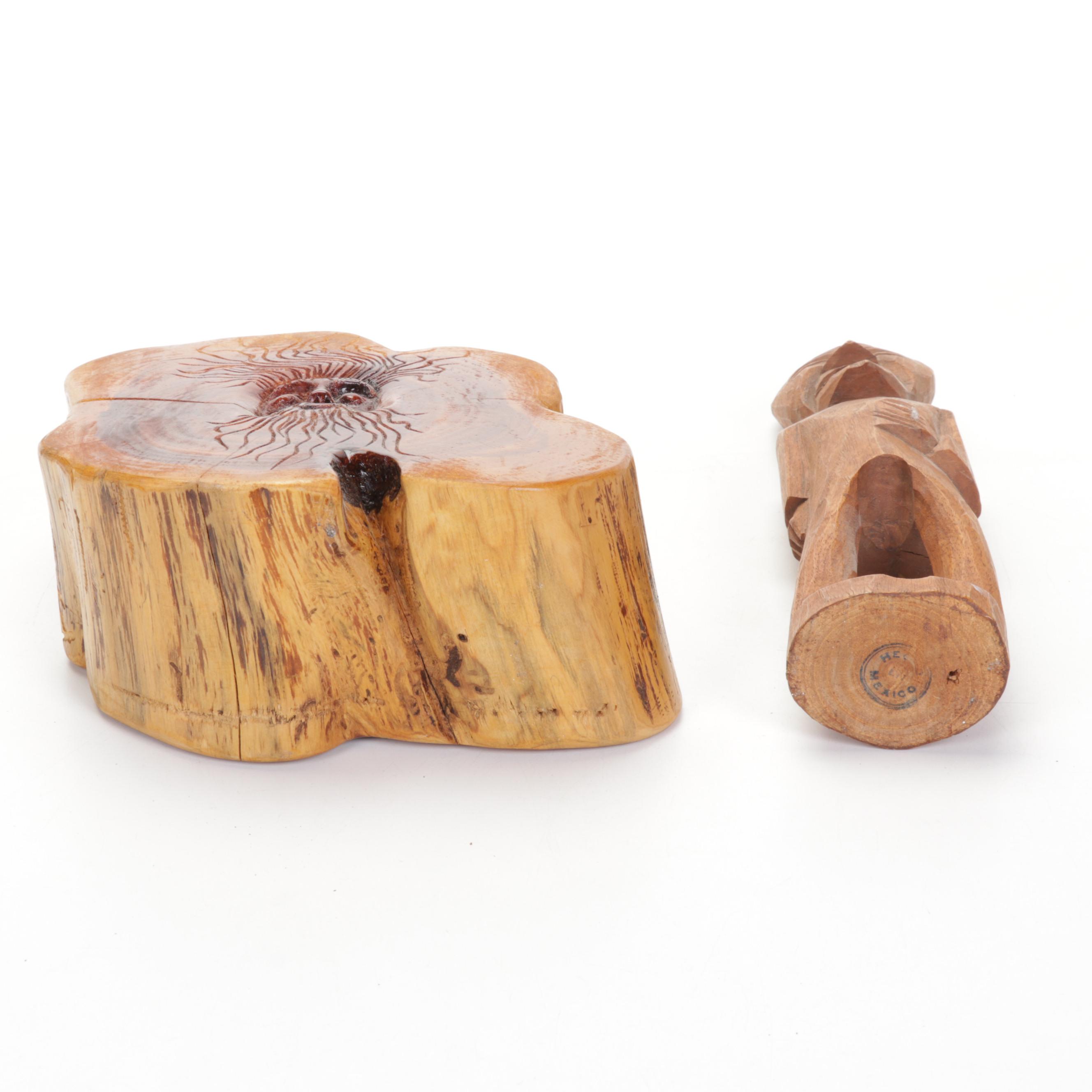 Carved Wood Faces and Figurine Sculptures