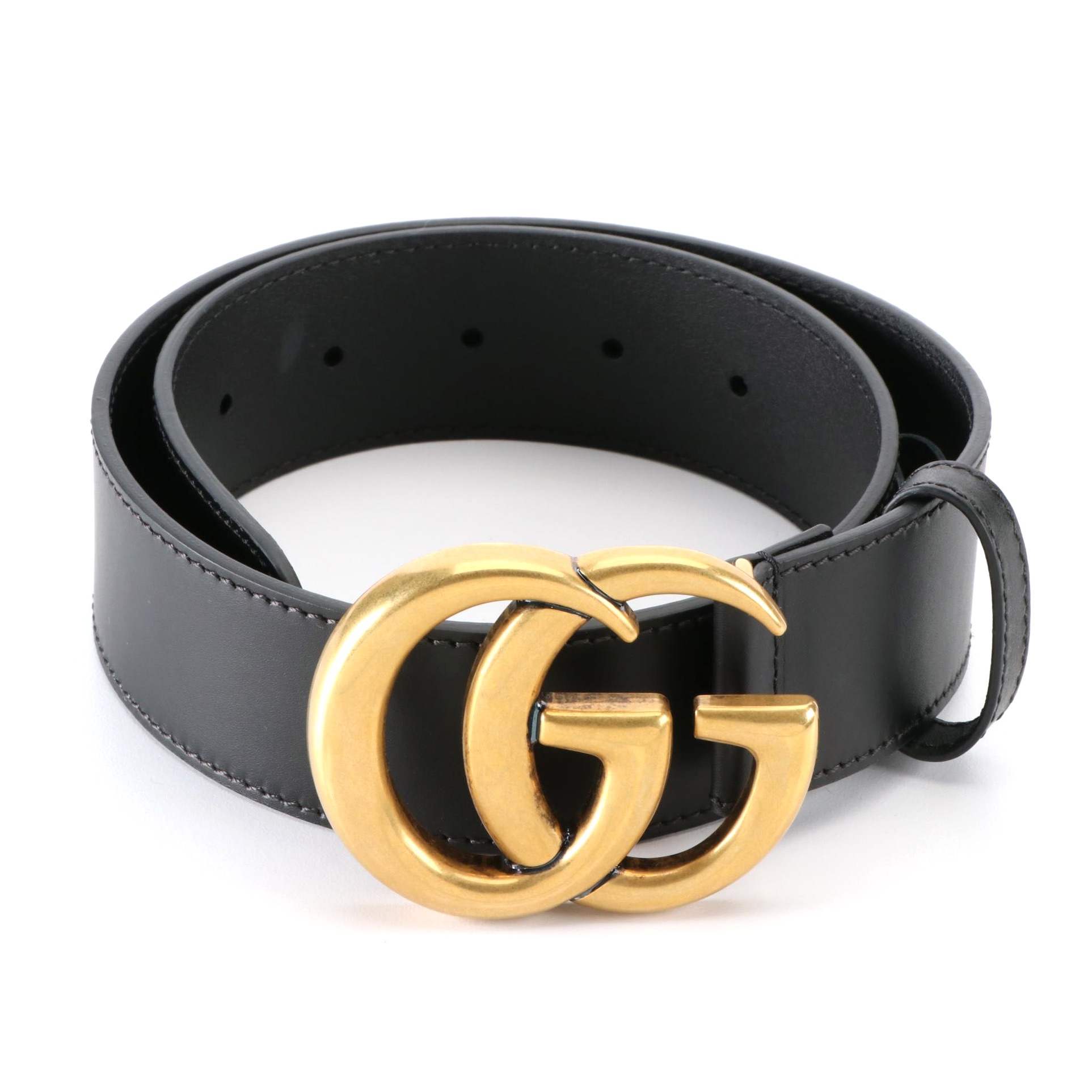 Gucci Re-Edition Wide Double G Buckle Belt in Black Leather with Box