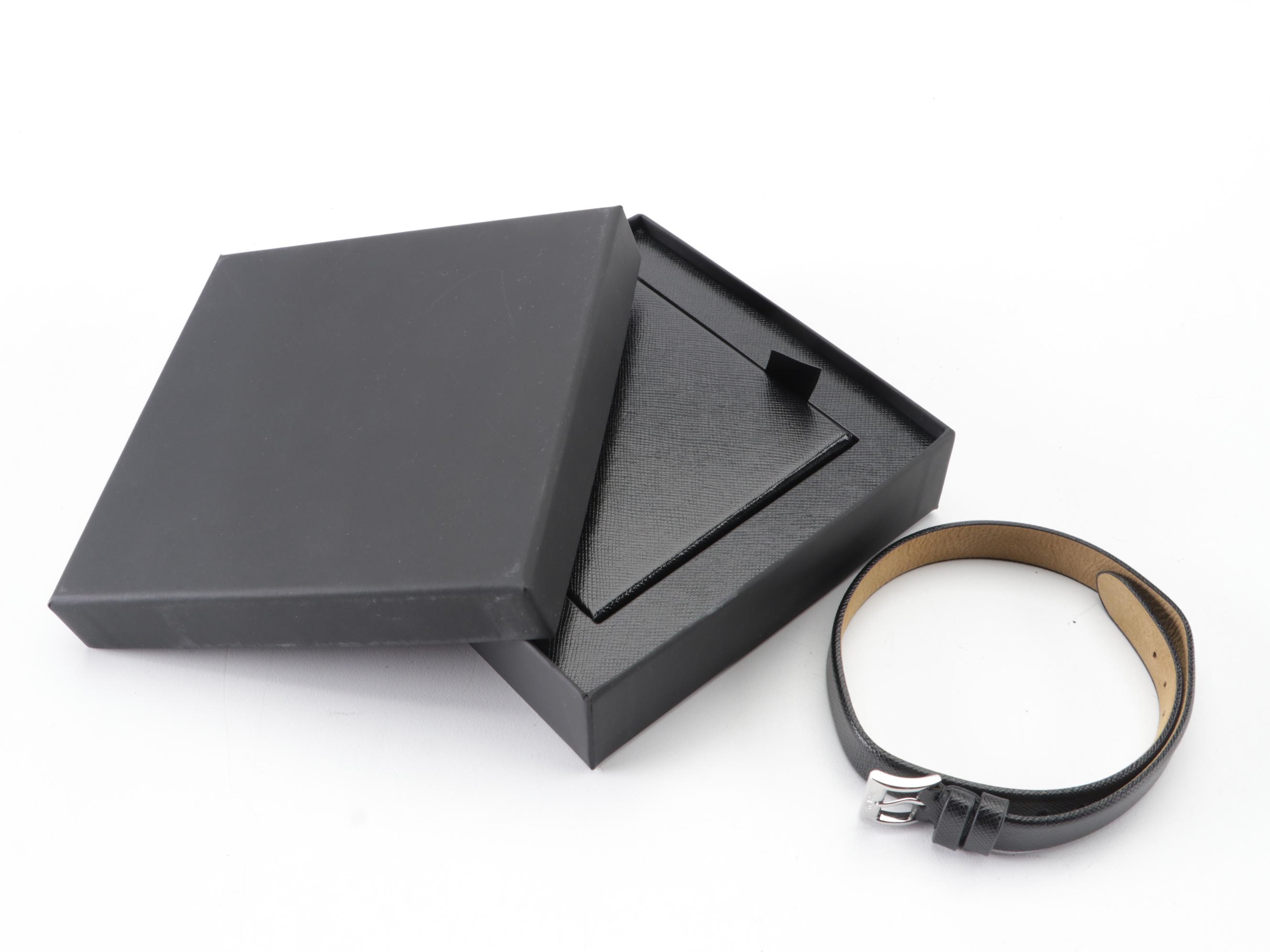 Prada x AmEx Centurion Wrap-Around Bracelet in Black Saffiano Leather with Box