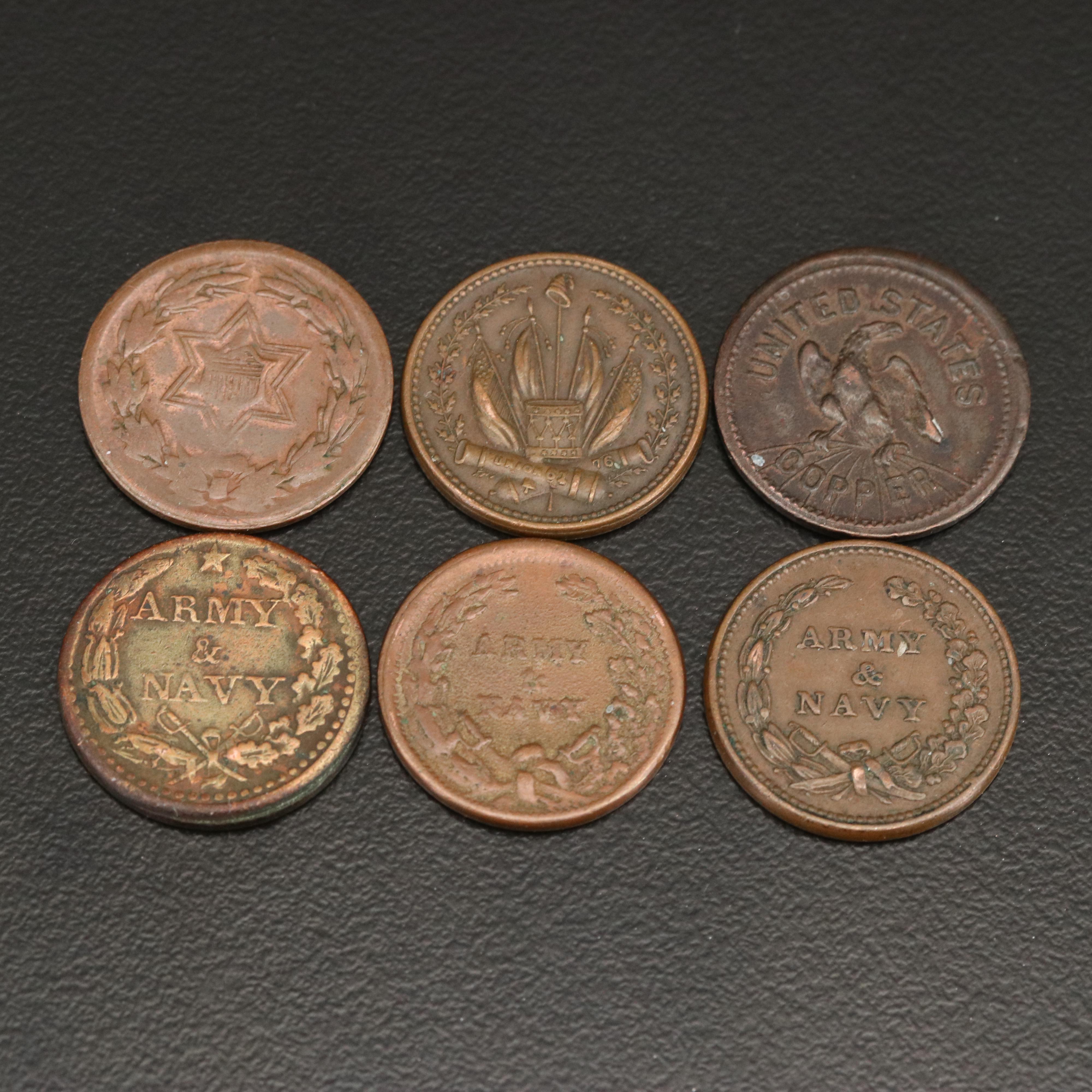 Six 1863 Civil War Tokens