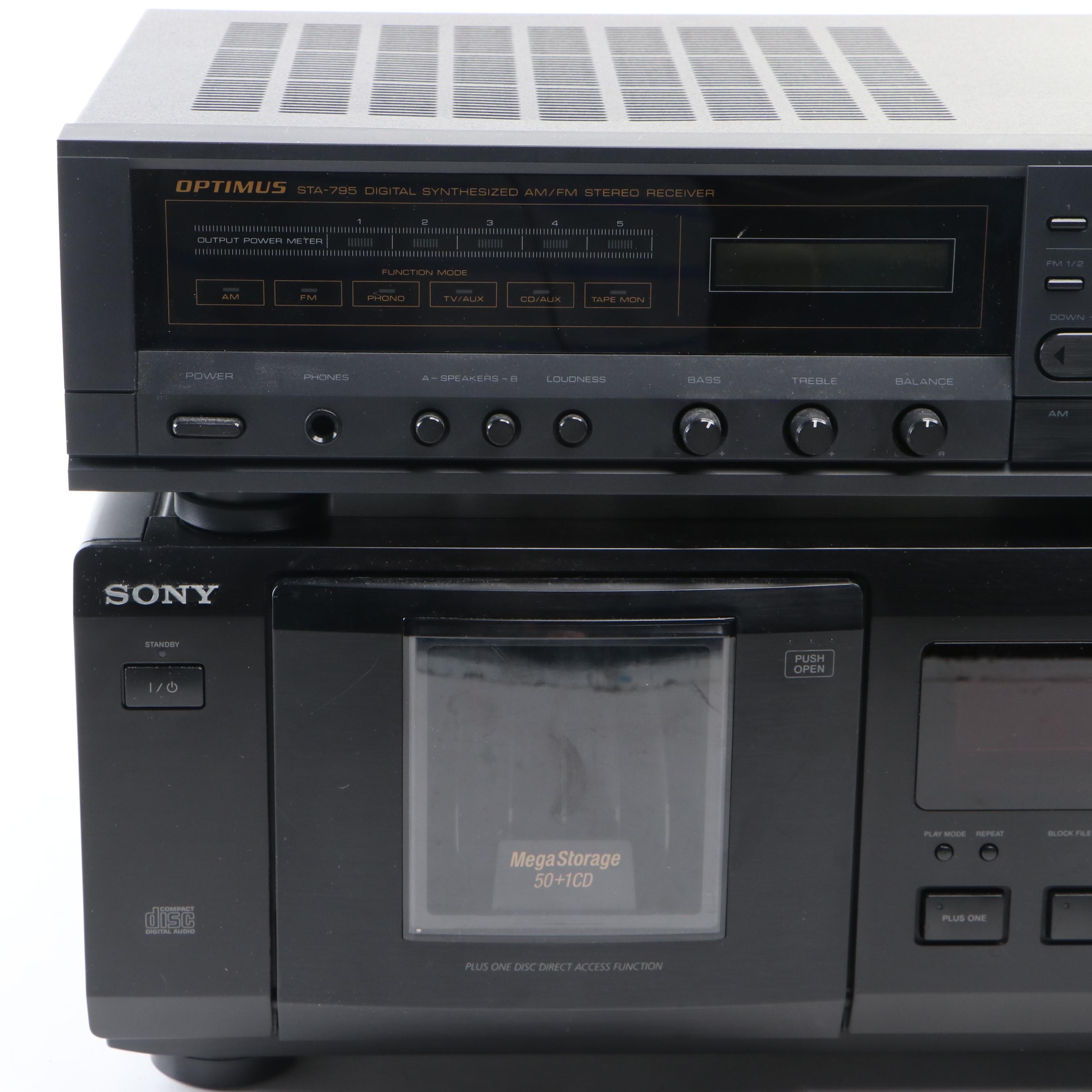 Sony 50+1 Compact Disc Player and Optimus Stereo Receiver