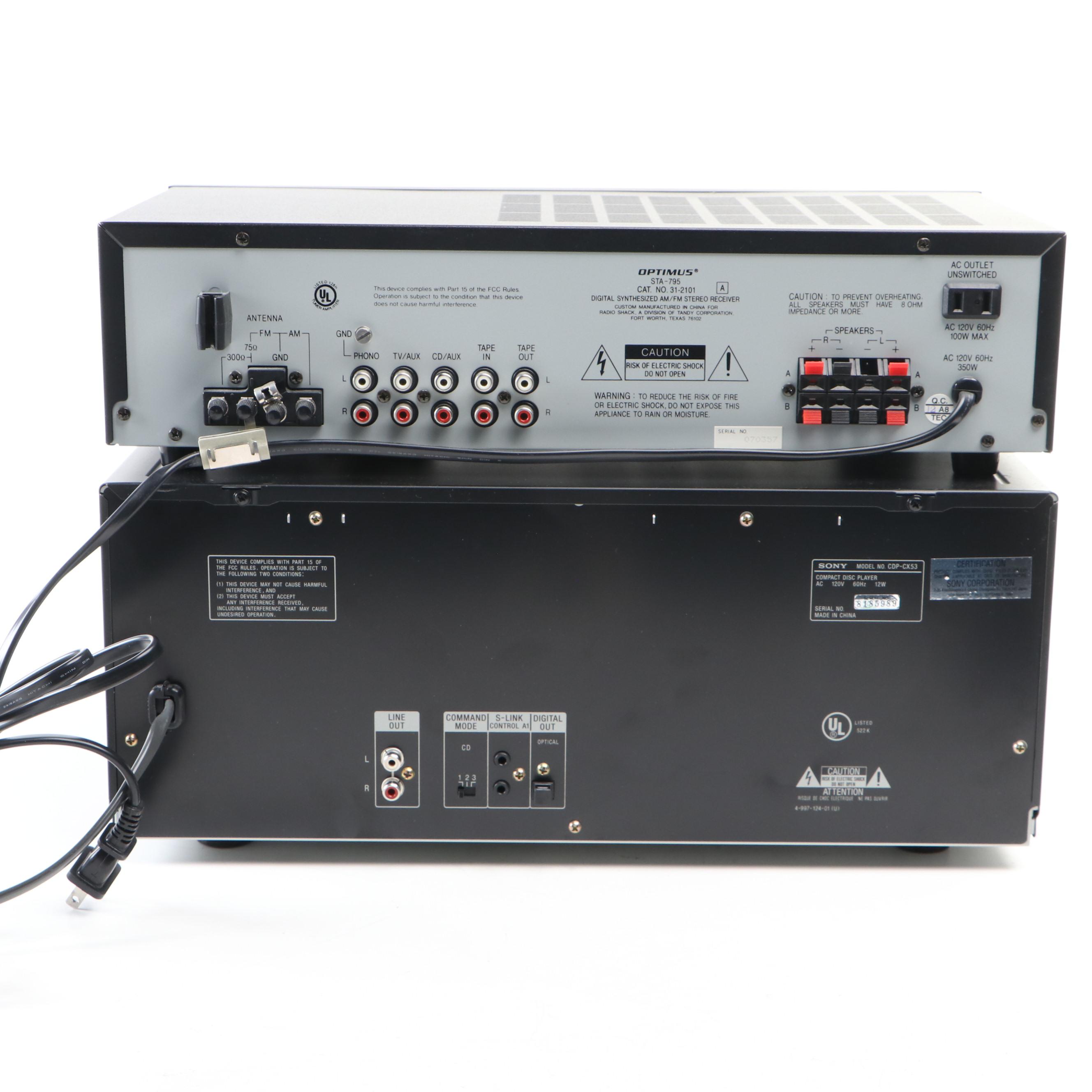 Sony 50+1 Compact Disc Player and Optimus Stereo Receiver