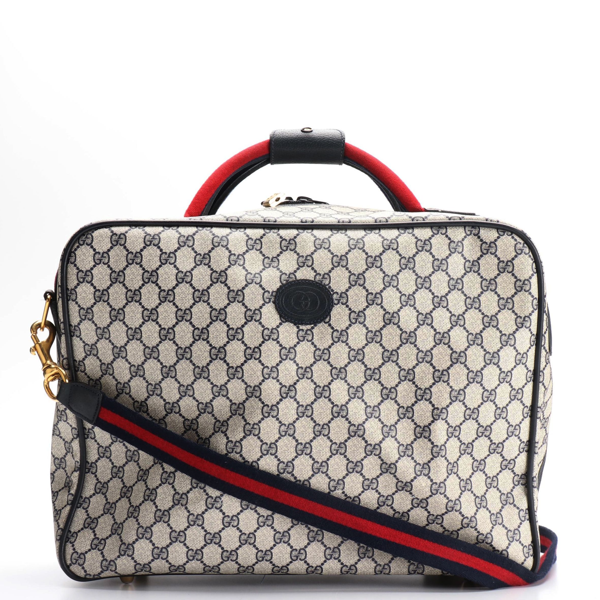 Gucci Overnight Travel Bag in GG Supreme Canvas with Web Trim