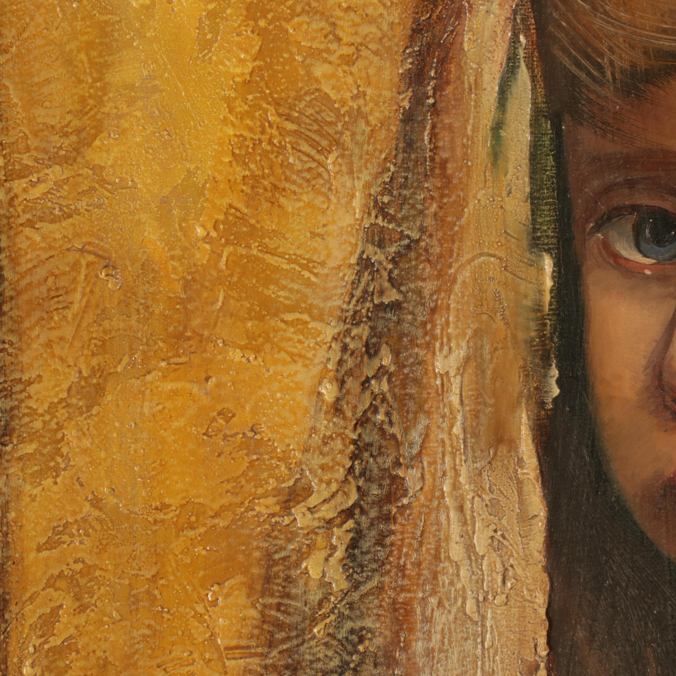 Portrait Oil Painting of Crying Child, Mid-Late 20th Century