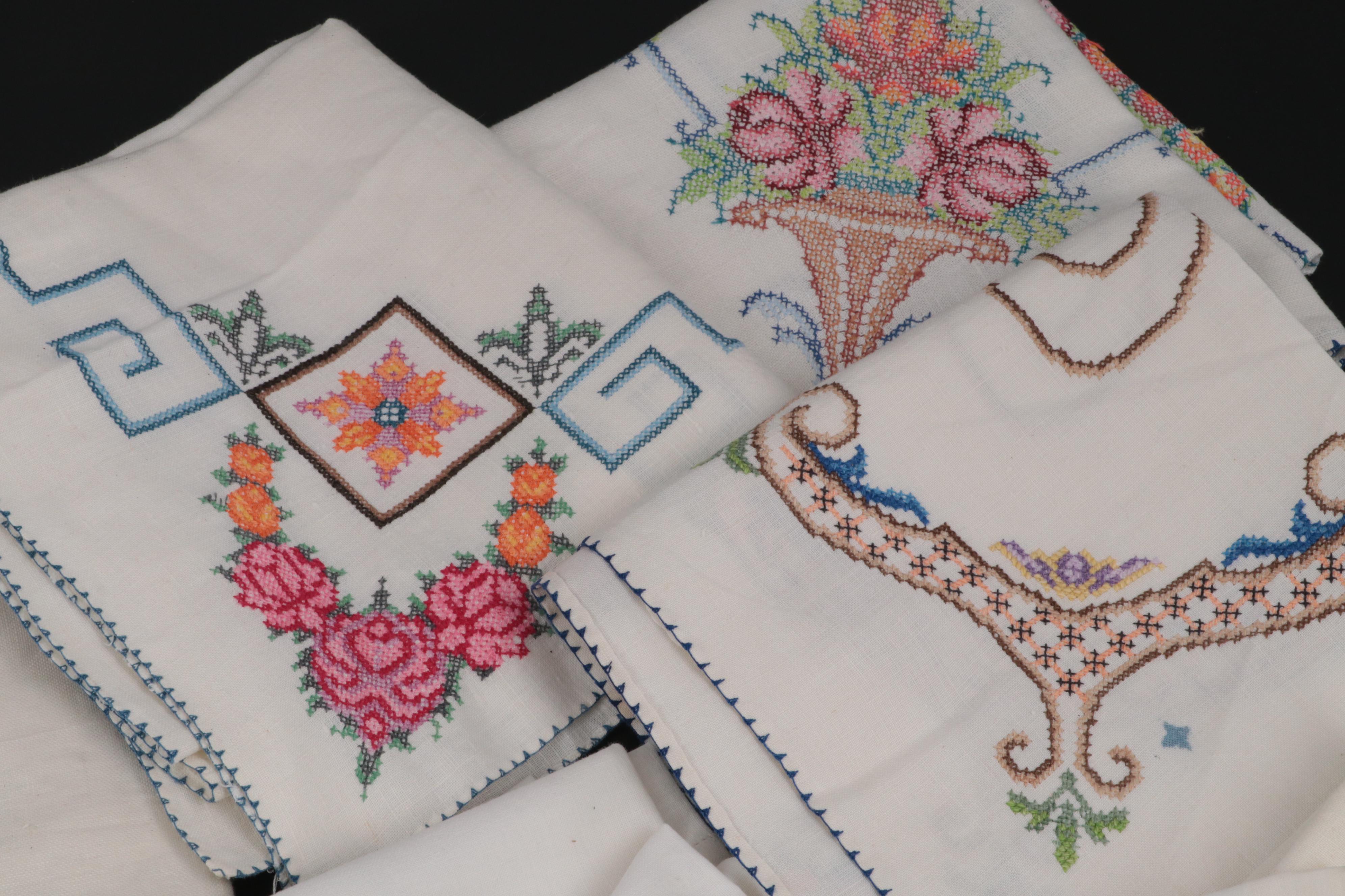 Cross-Stitch, Embroidery and Hemstitch Table Linens