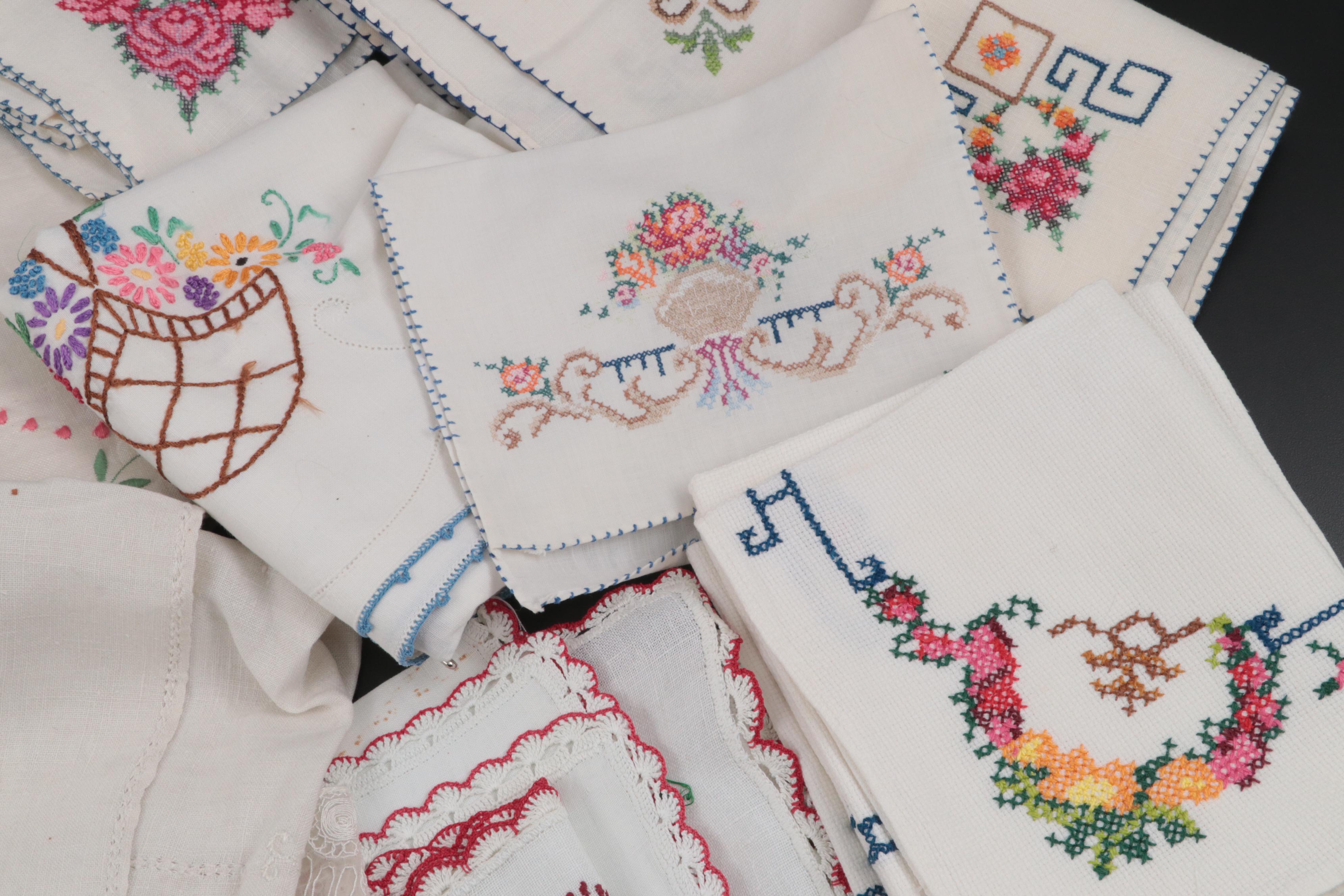 Cross-Stitch, Embroidery and Hemstitch Table Linens