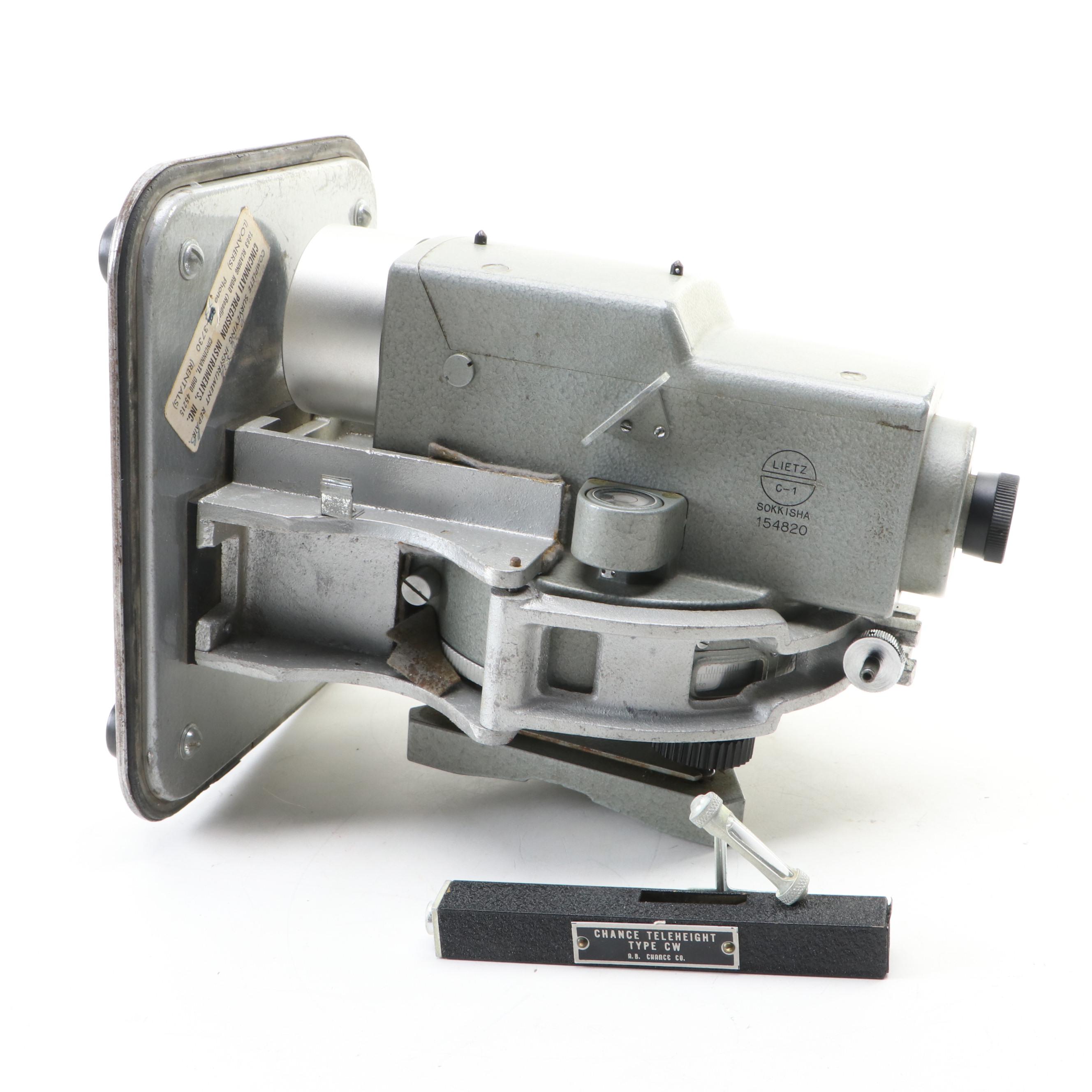 Lietz Sokkisha C-1 Automatic Level Survey Equipment and Chance Co. Tool, 1960s