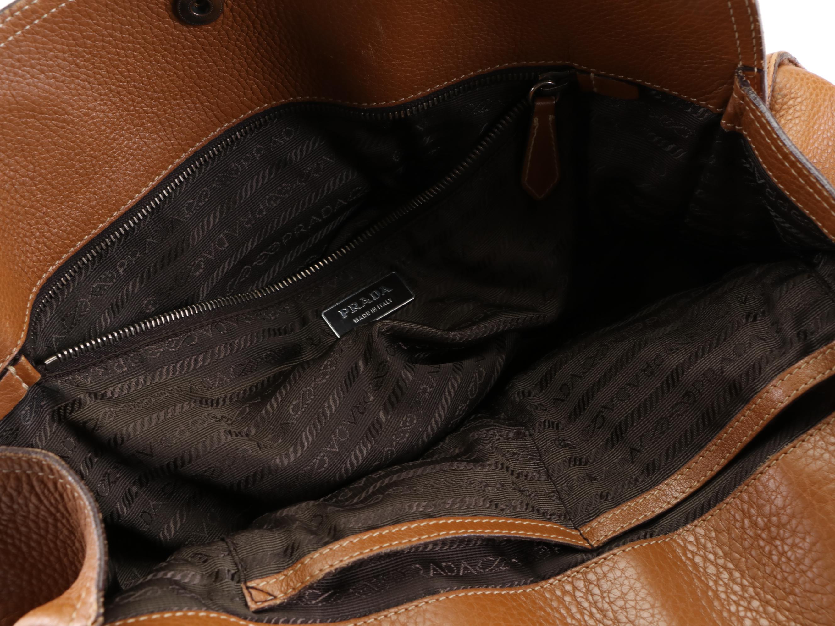 Prada Tote Bag in Tan Pebble Grain Leather