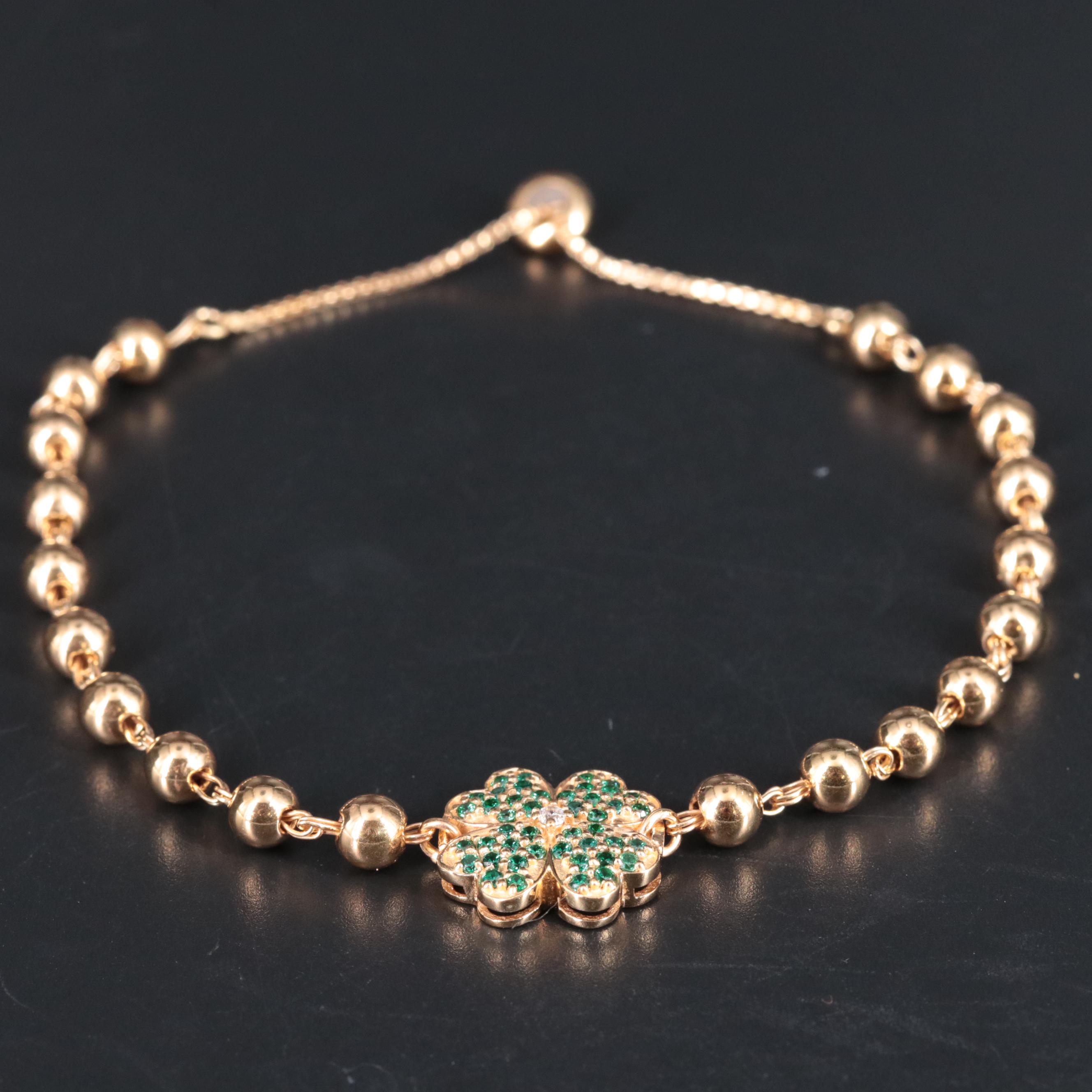 Sterling Four Leaf Clover Bracelet with Cubic Zirconia