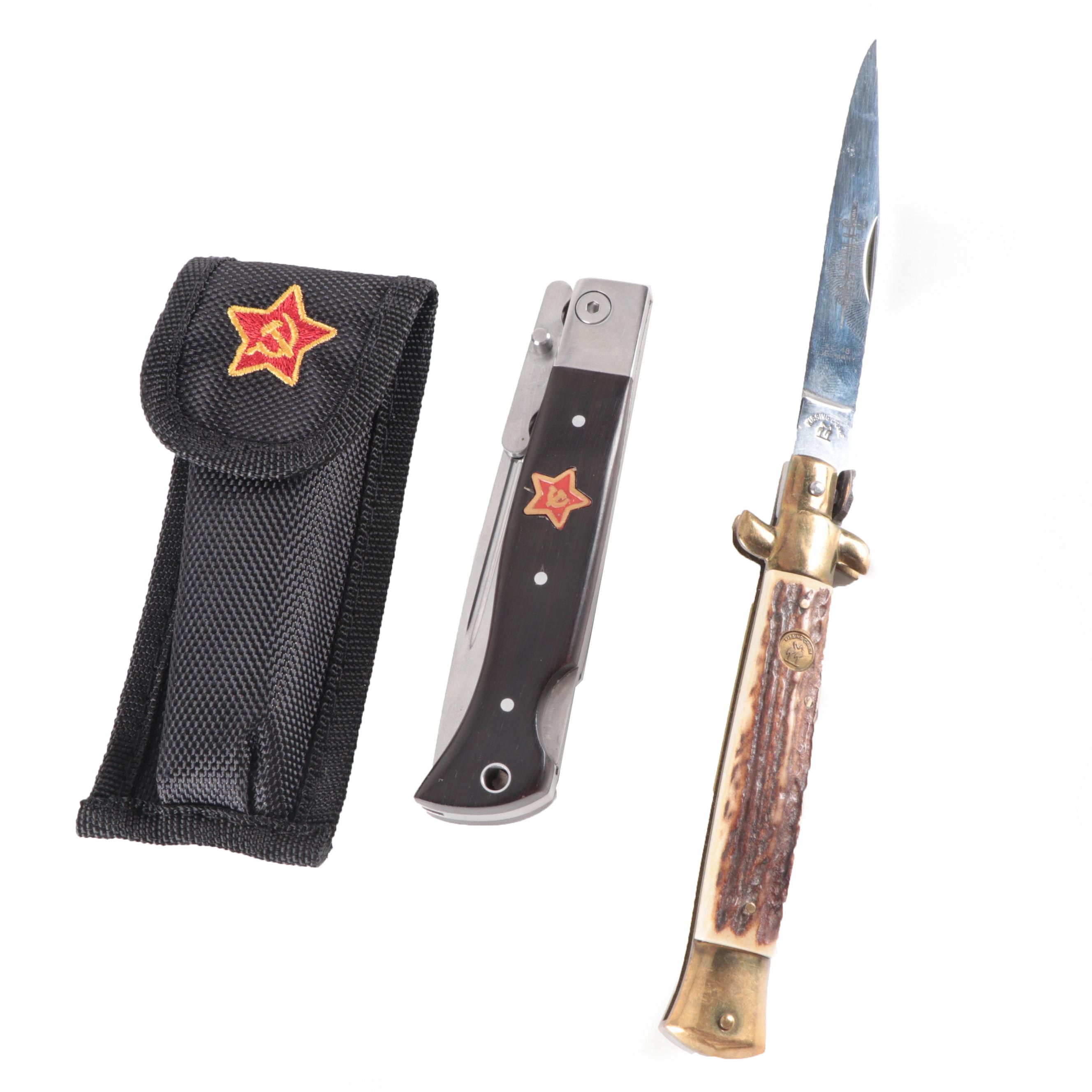 Replica USSR Souvenir Folding Knife With Kissing Crane Stiletto Knife