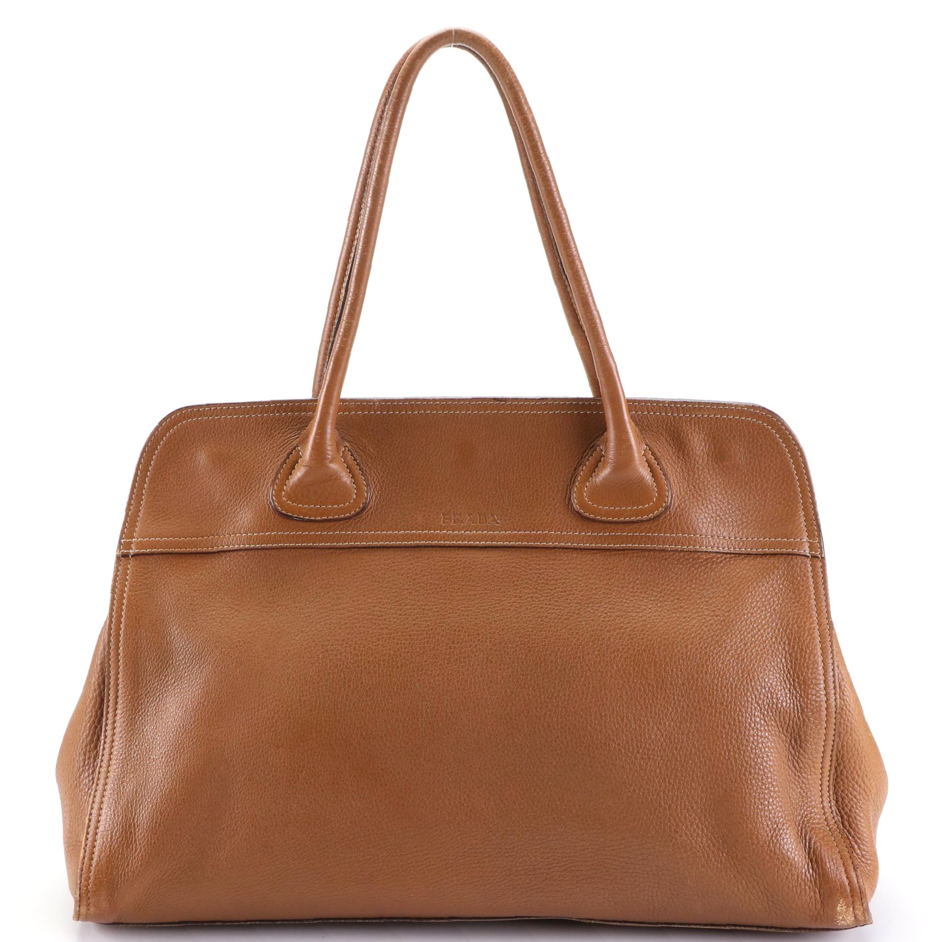 Prada Tote Bag in Tan Pebble Grain Leather