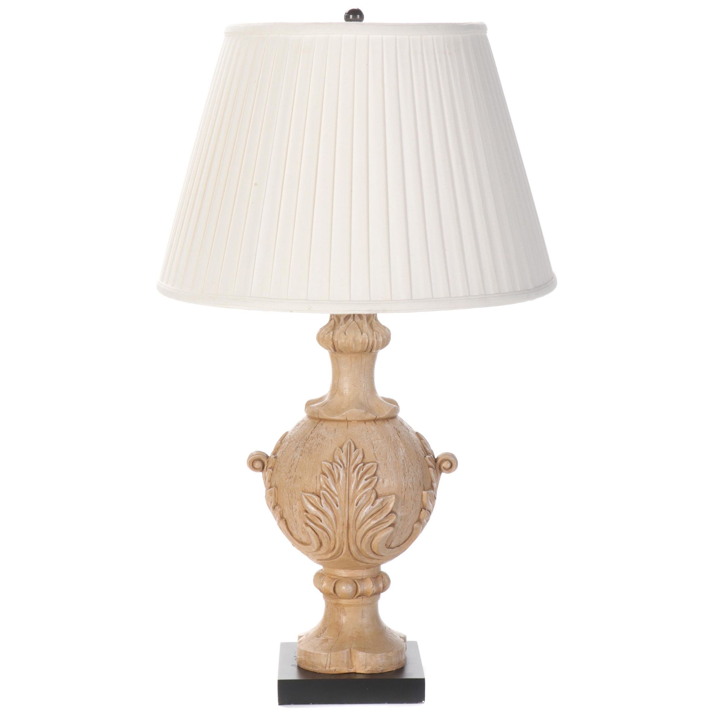 Faux Wood Cast Resin Acanthus Leaf Table Lamp, Late 20th Century