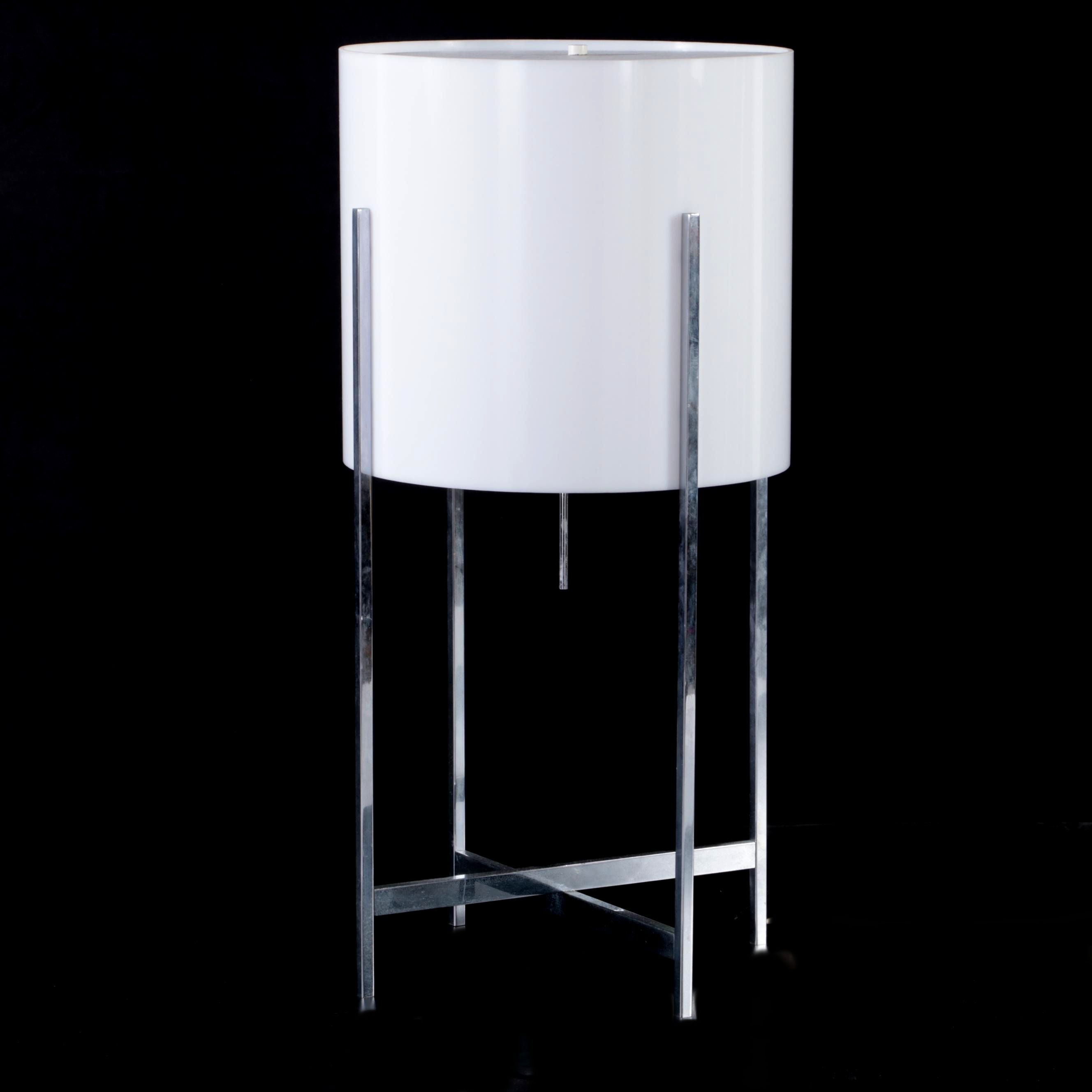 Chrome Framed Table Lamp with White Acrylic Shade and Metal Diffuser