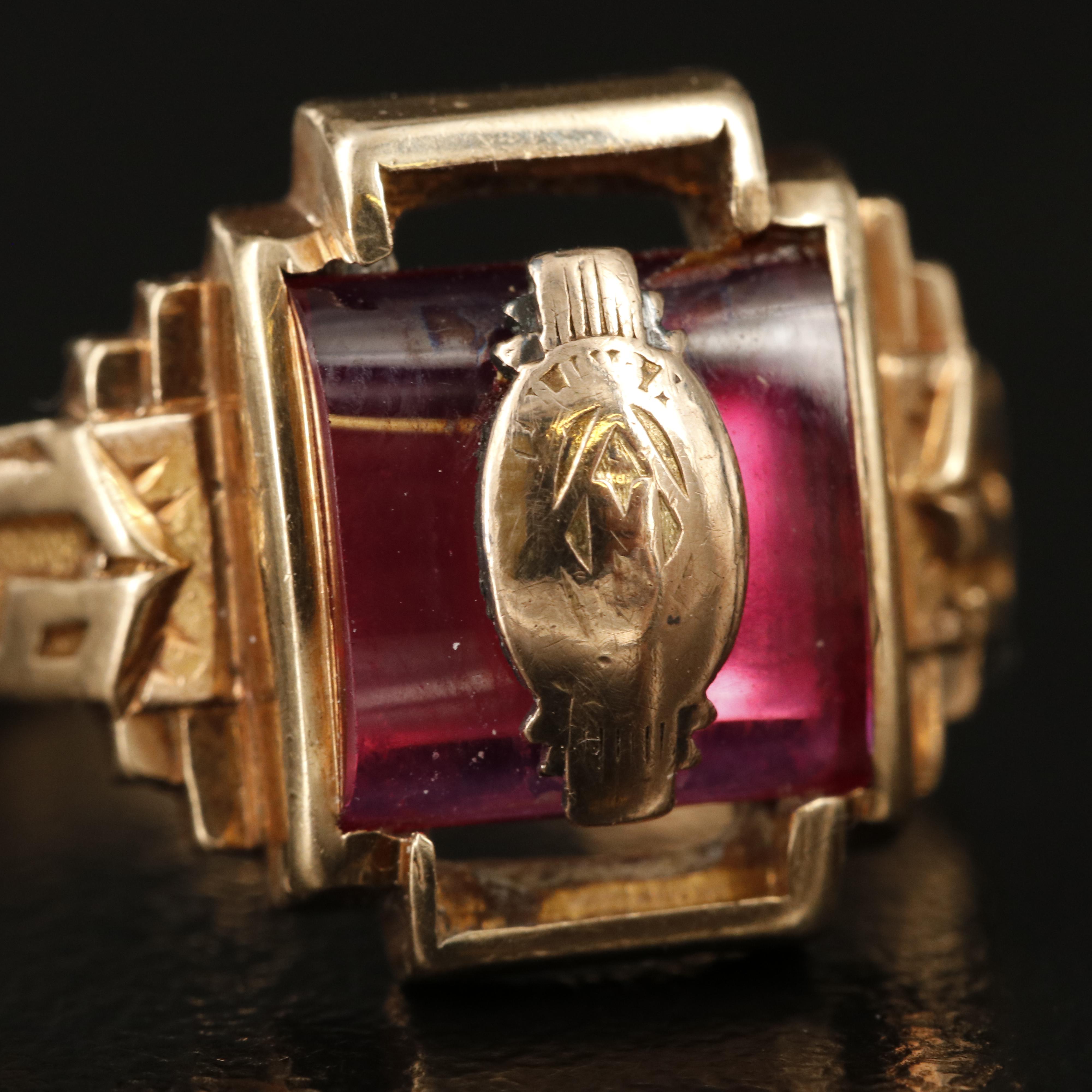 Vintage 10K Ruby High School and Diamond and Ruby Scrollwork Rings