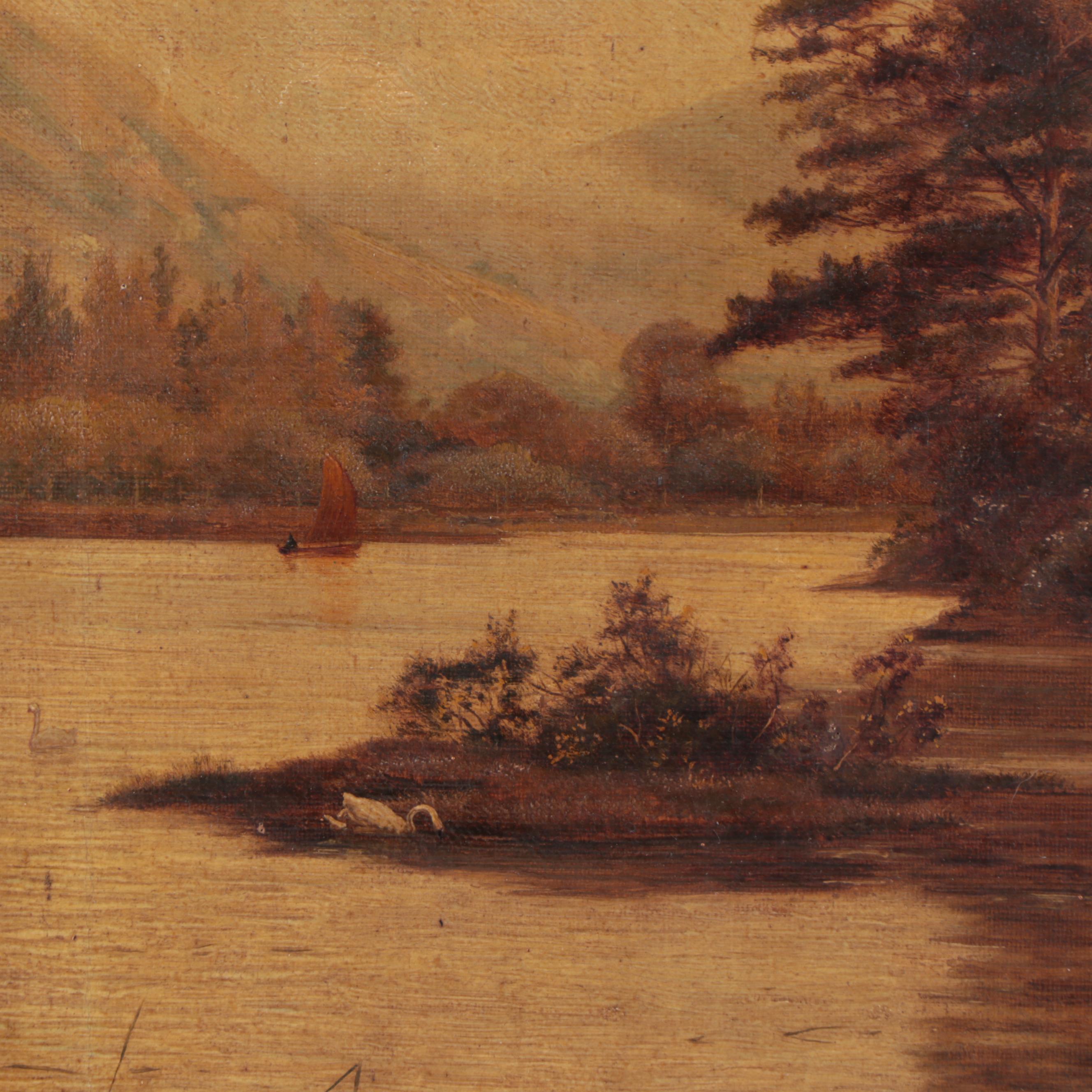 Theodore Hines Oil Painting "The Floating Island Loch Lomond," 19th Century