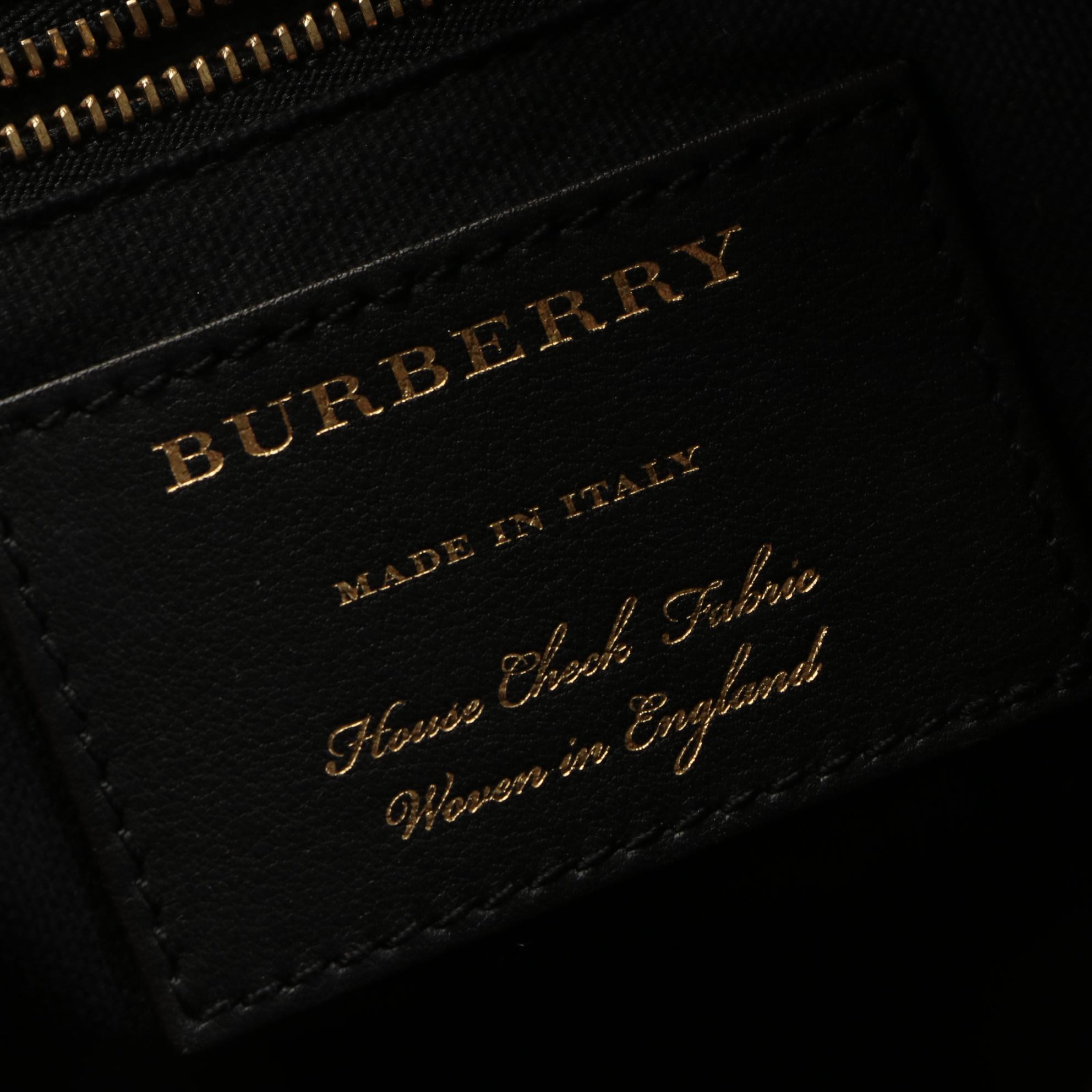 Burberry Small Boston Bag in House Check Twill/Pink Grained Leather with Strap