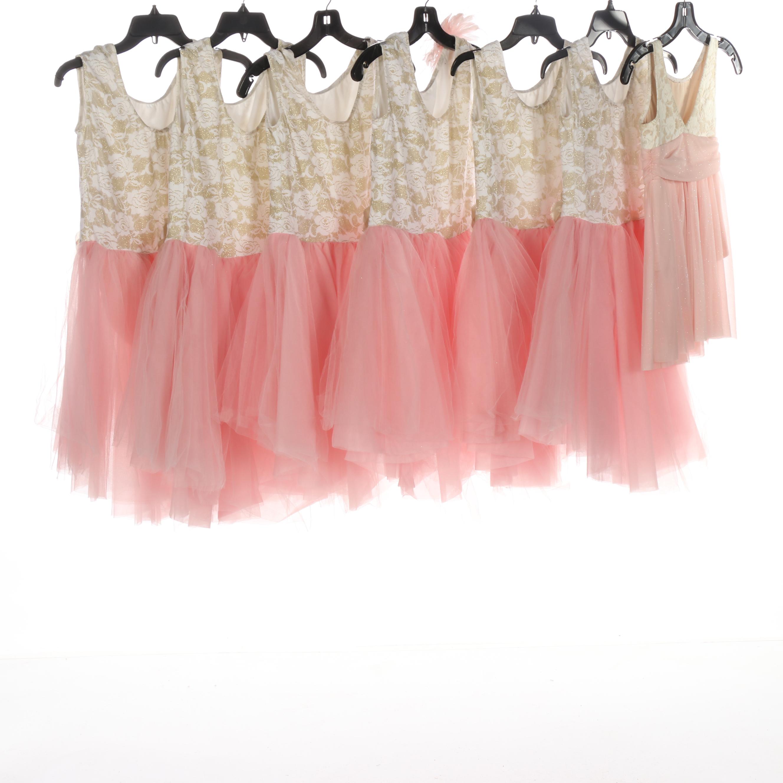 Girls' Pastel Dance Costumes with Rose Motif Bodices
