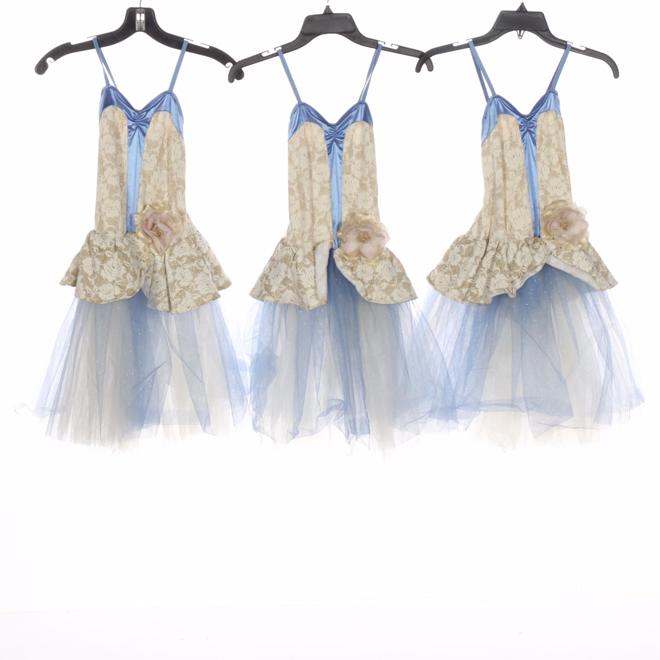 Girls' Pastel Dance Costumes with Rose Motif Bodices