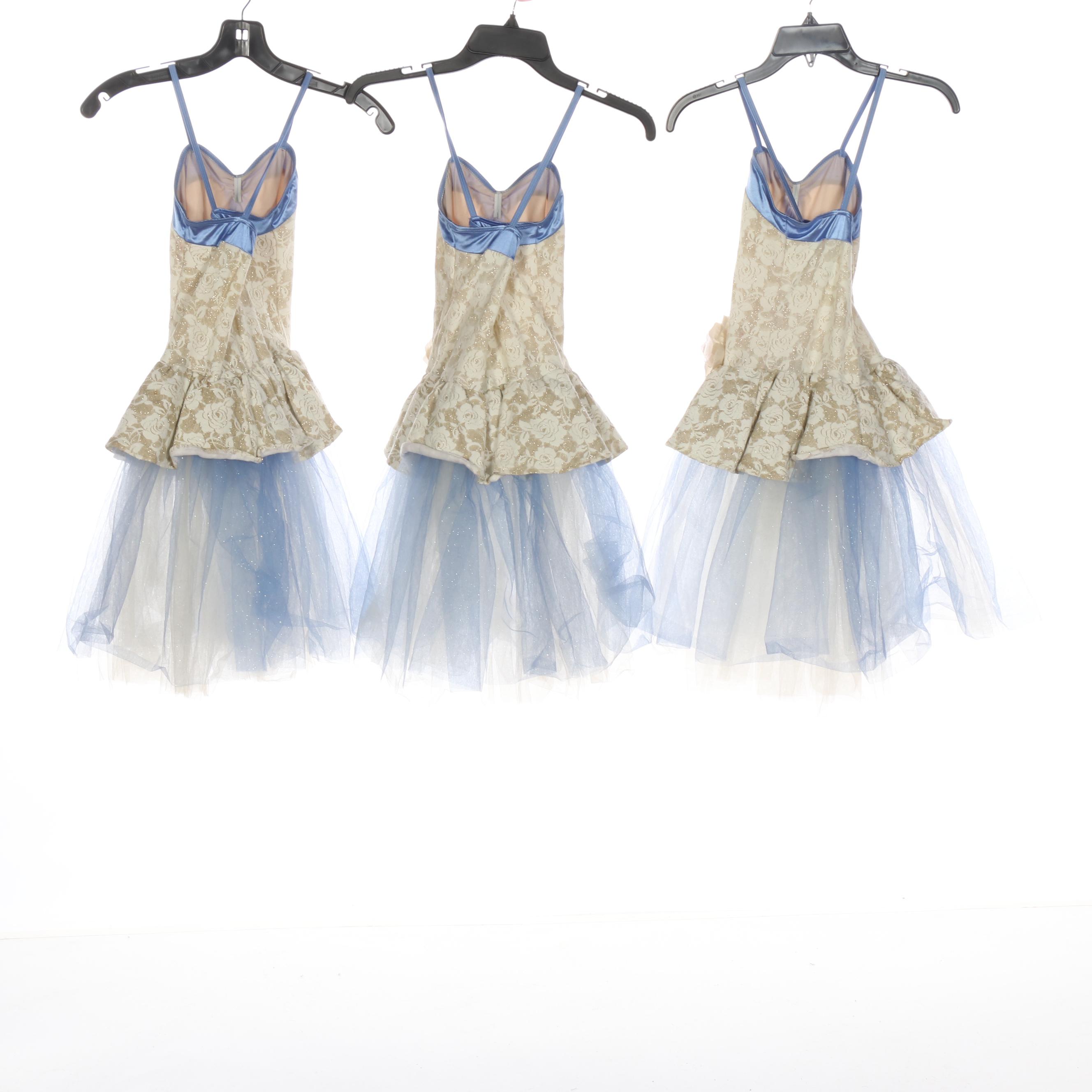 Girls' Pastel Dance Costumes with Rose Motif Bodices