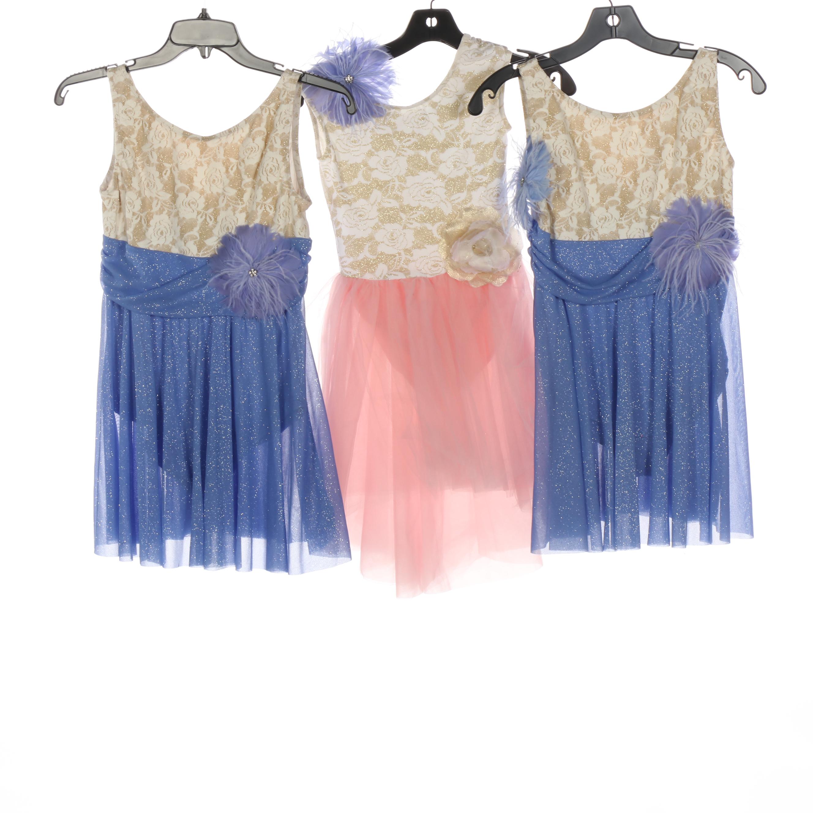 Girls' Pastel Dance Costumes with Rose Motif Bodices