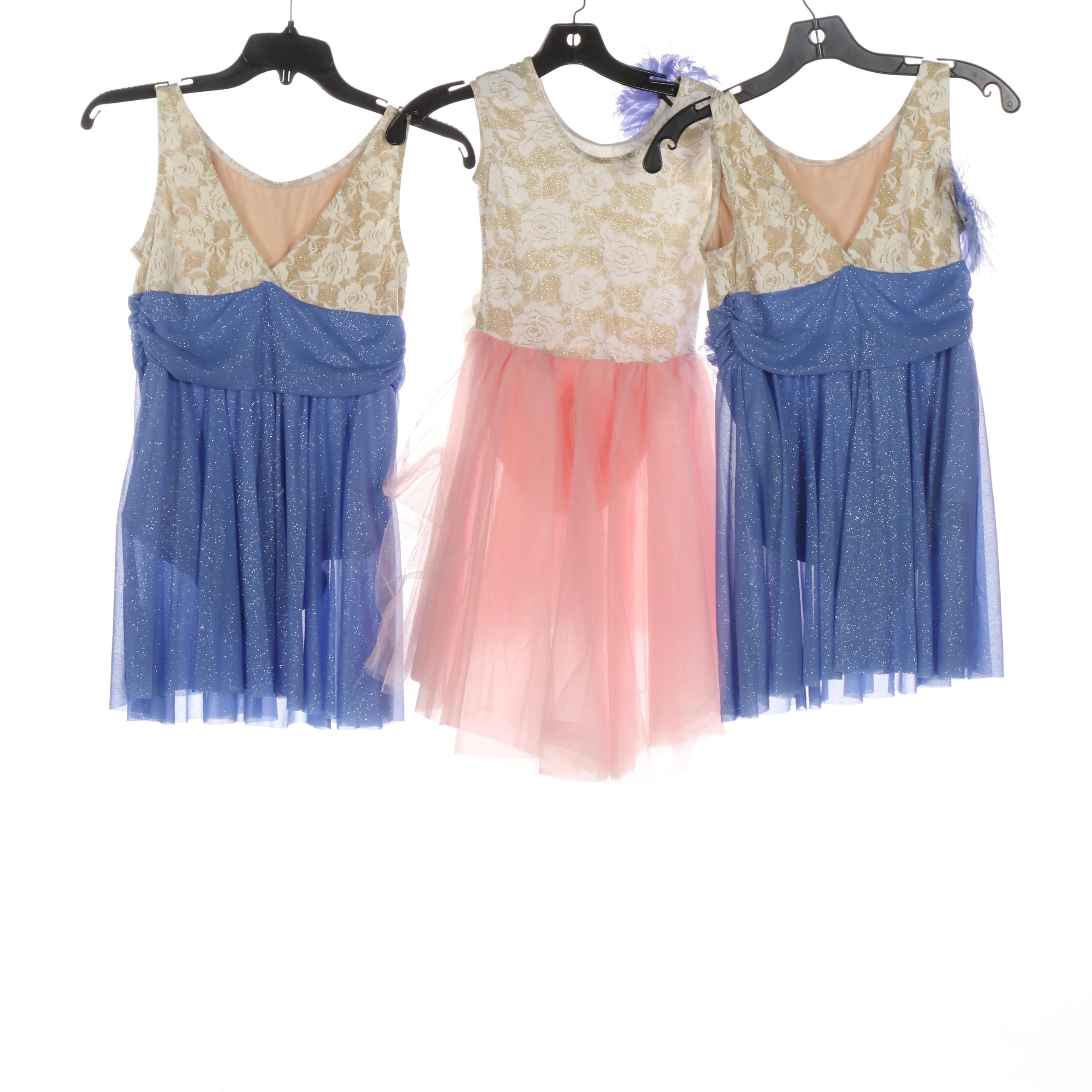 Girls' Pastel Dance Costumes with Rose Motif Bodices