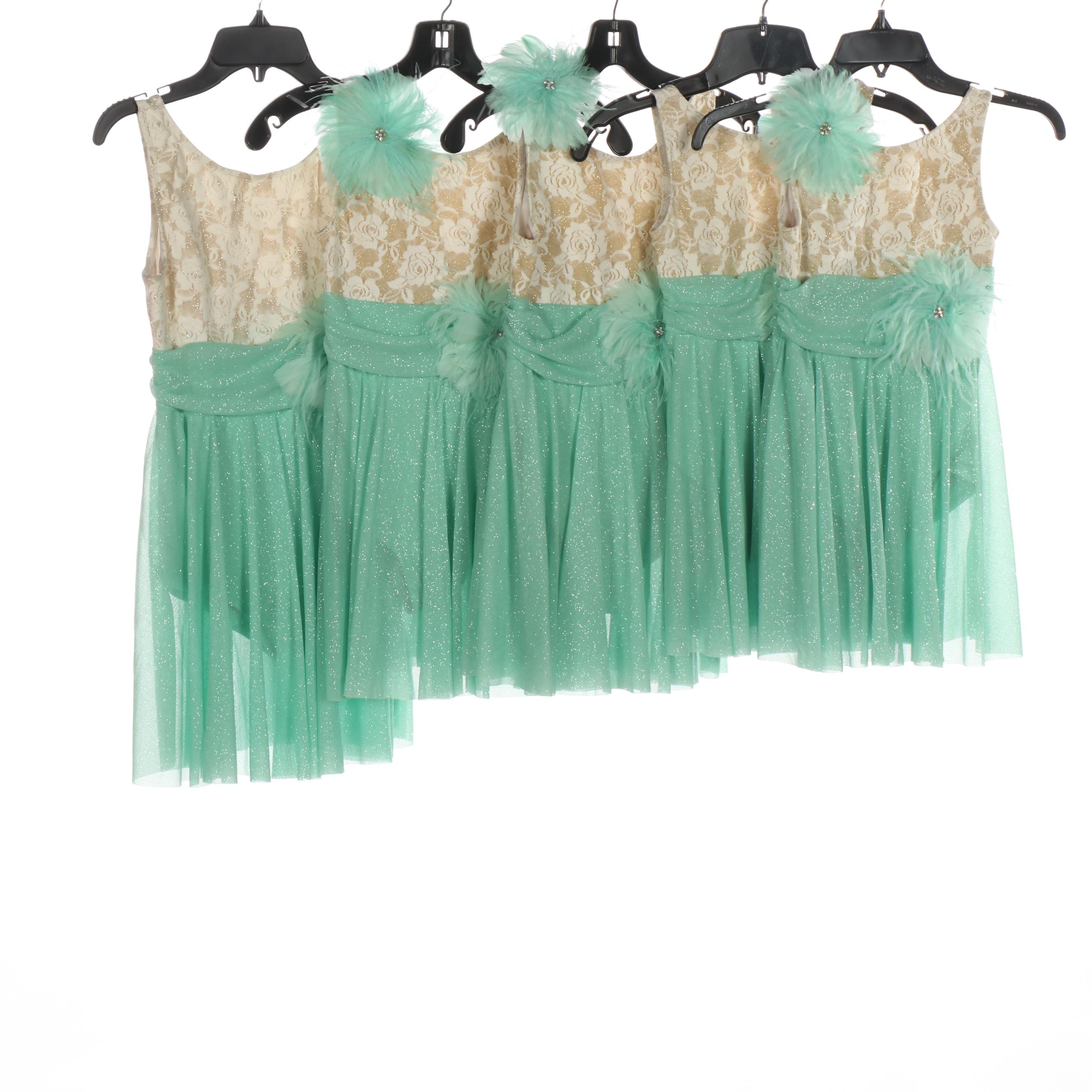 Girls' Pastel Dance Costumes with Rose Motif Bodices