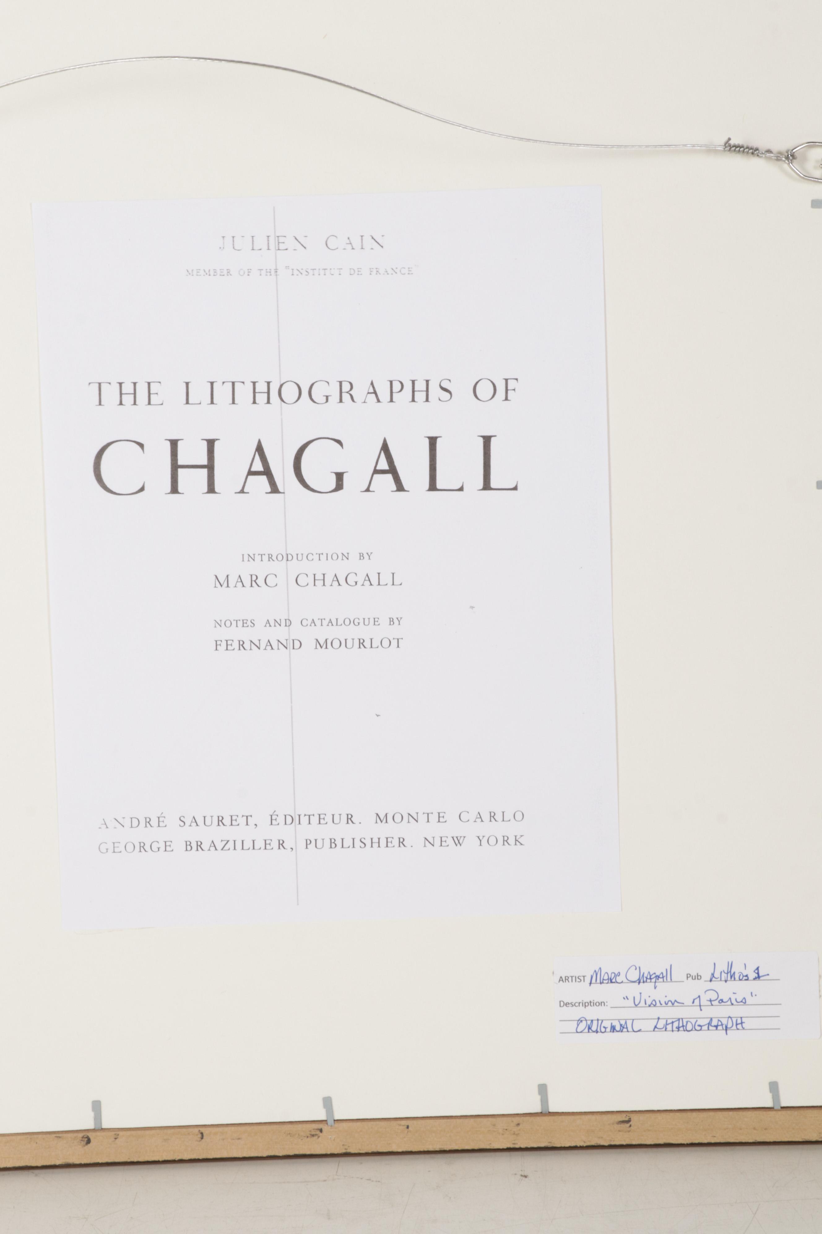 Marc Chagall Color Lithograph "Vision de Paris," 1960