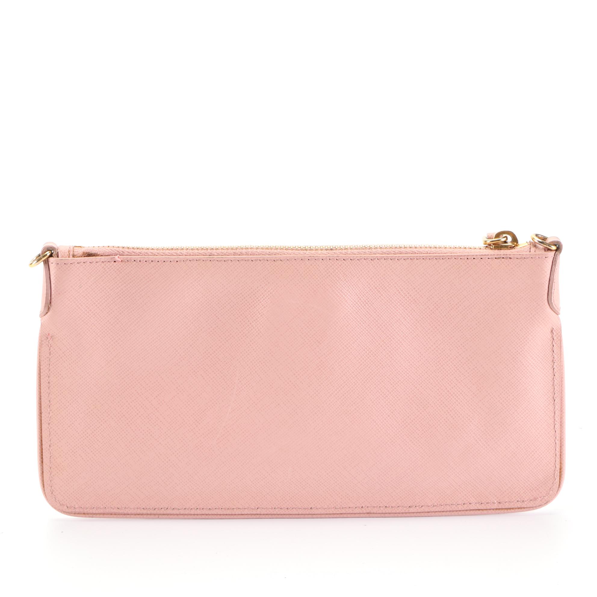 Prada Small Crossbody Zip Pochette in Pink Saffiano Leather