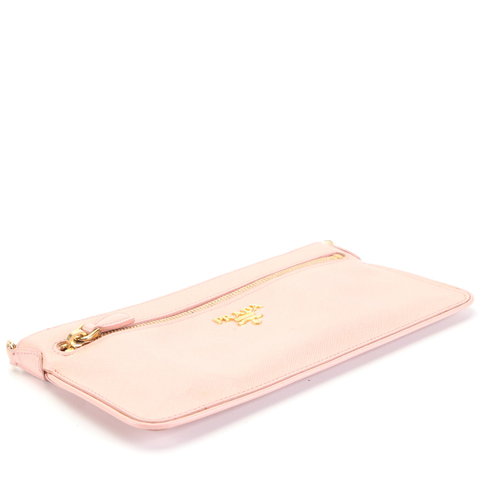Prada Small Crossbody Zip Pochette in Pink Saffiano Leather